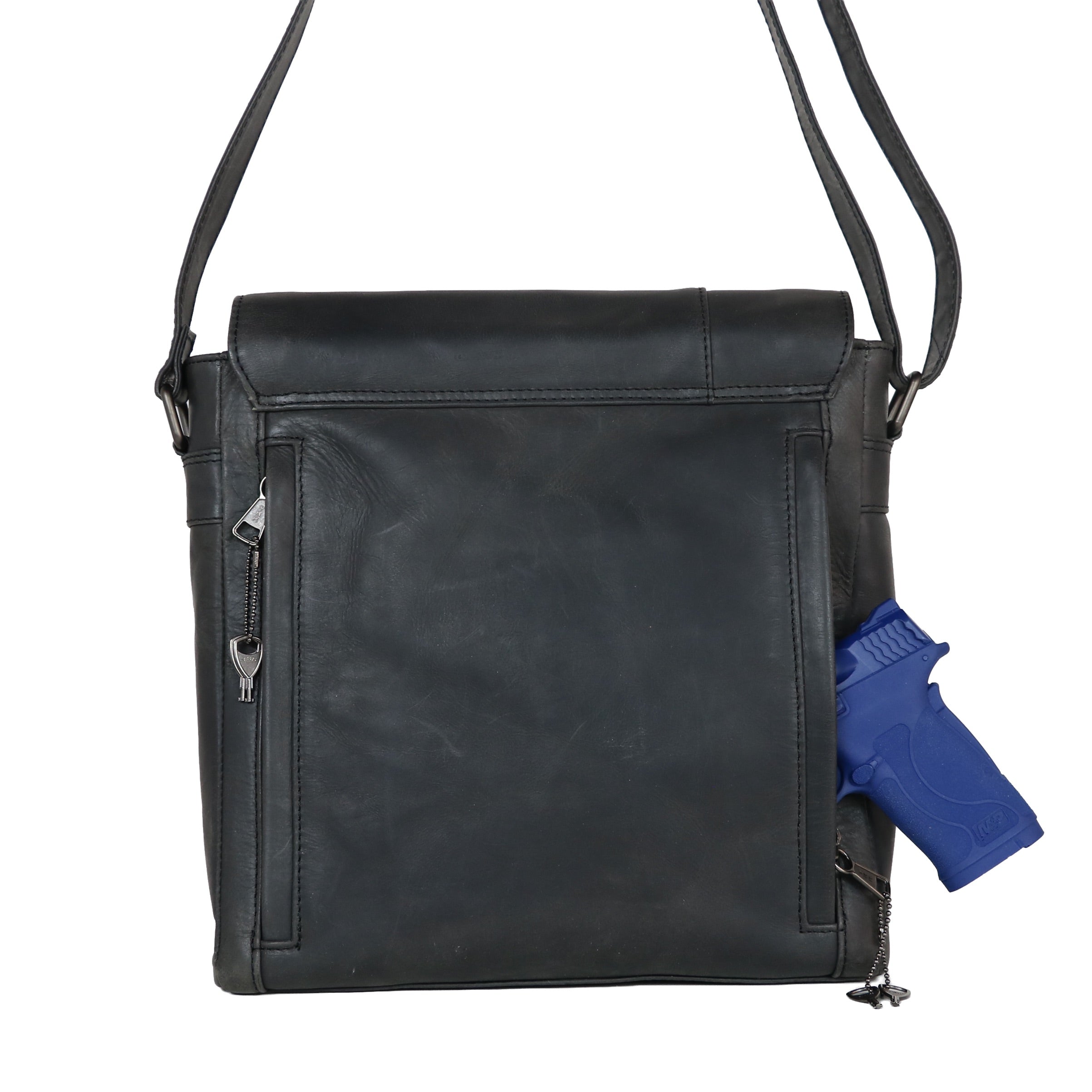 #124 Unisex Concealed Carry Leather Flap Crossbody Black