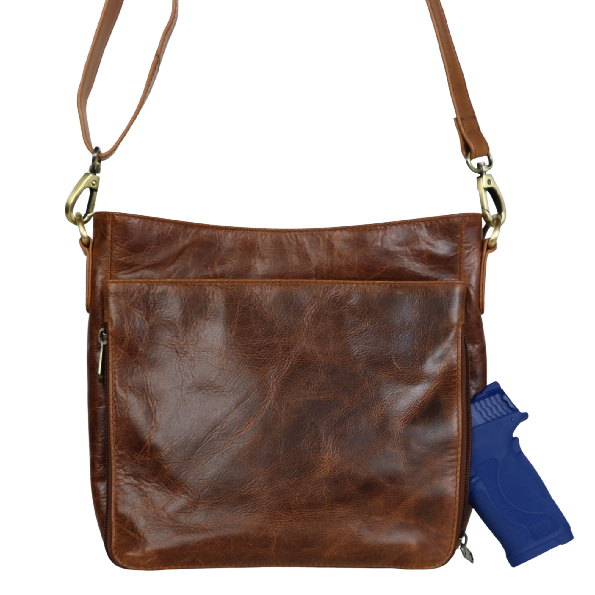 #246 Brown Leather Concealed Carry Crossbody with RFID Organizer