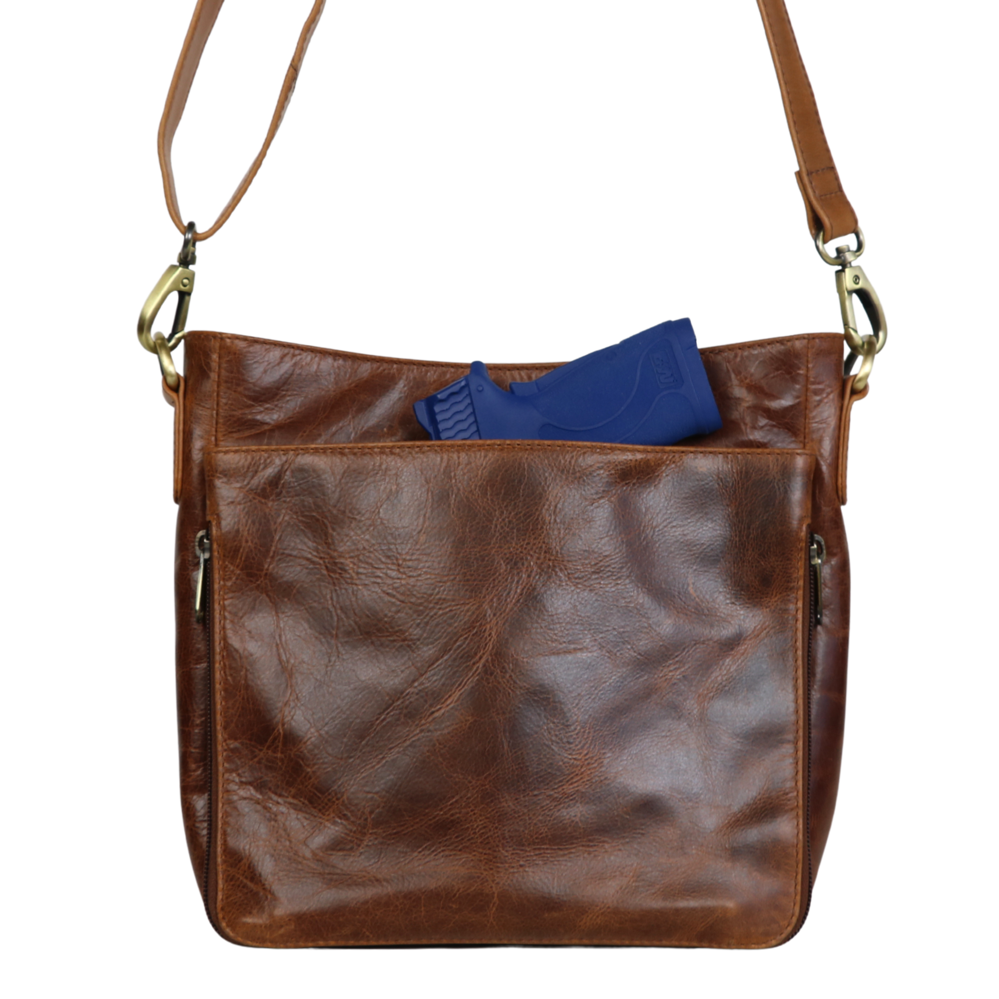 #246 Brown Leather Concealed Carry Crossbody with RFID Organizer
