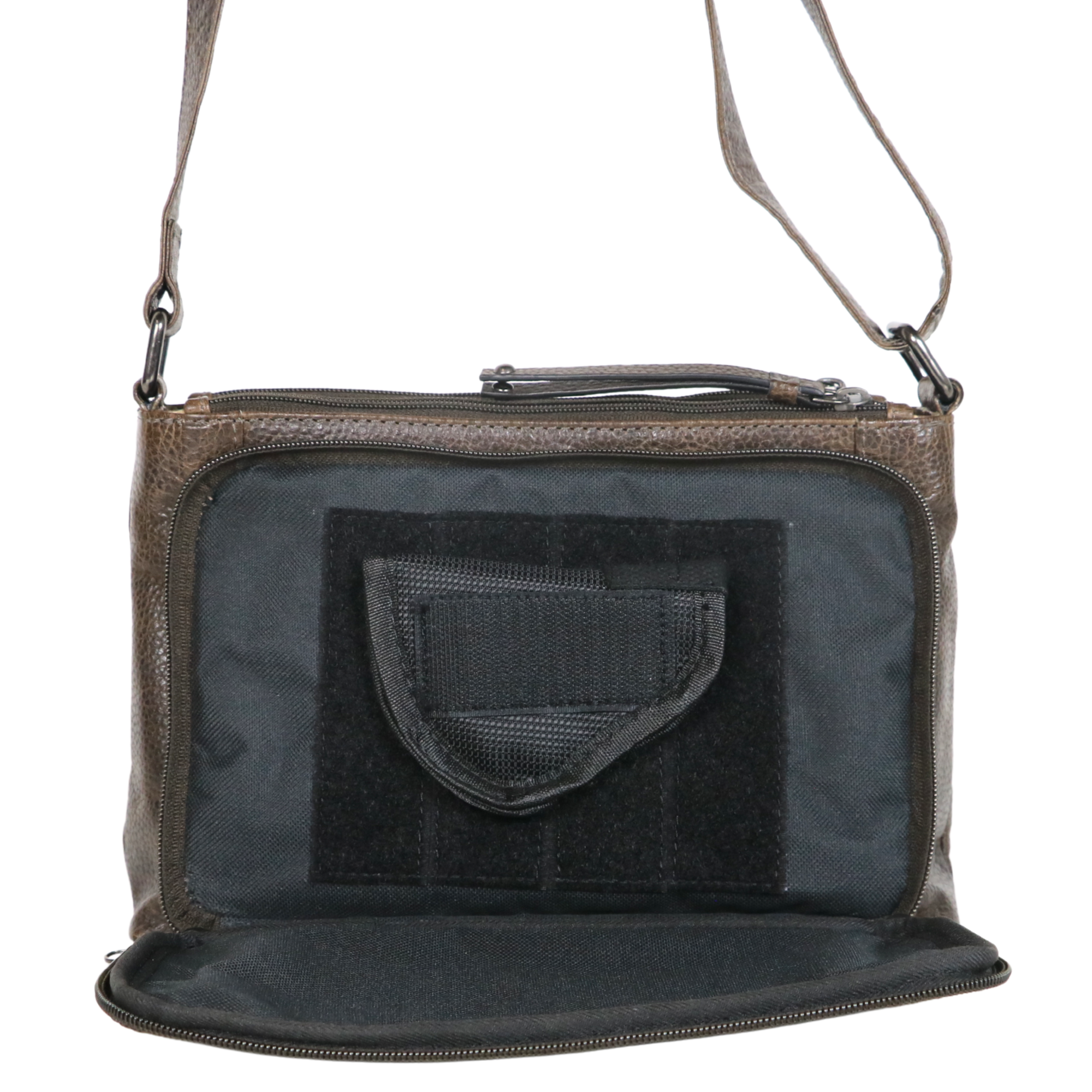 #256 Brown Multi-Pocket Buffalo Leather Concealed Carry Crossbody