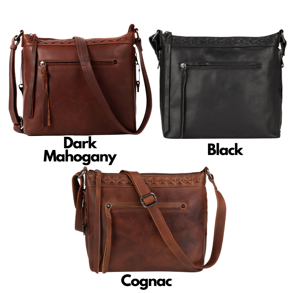 Concealed Carry Crossbody Purse for Women - Faith Leather Crossbody by Lady Conceal - Designer Leather Crossbody CCW Bag - Locking Conceal and Carry Purse with Universal Holster for Handguns - Crossbody Gun and Pistol Bag - concealed carry crossbody Faith leather gun purse with locking zipper
