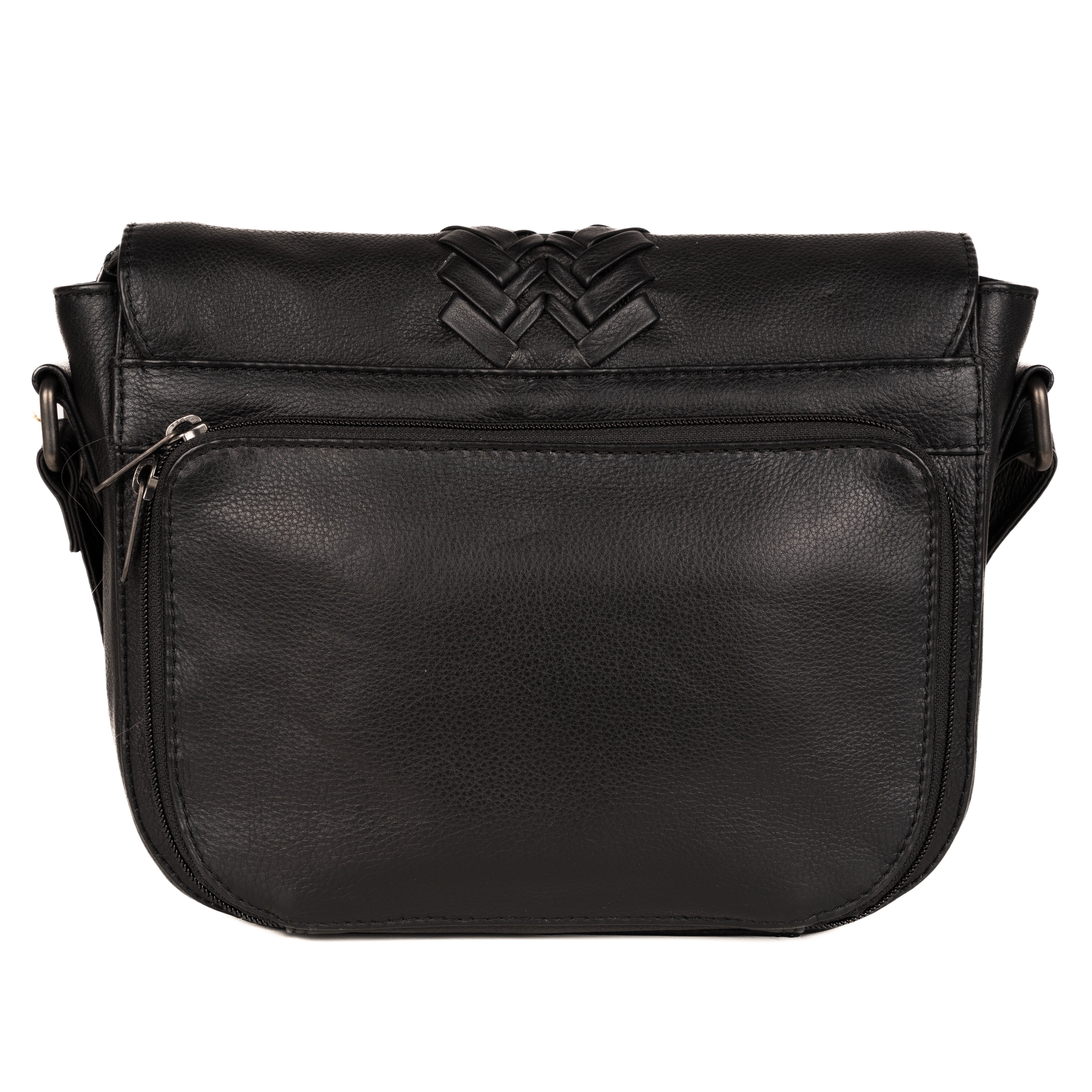 #54 - Concealed Carry Black Weaved Leather Crossbody (No Locking Zipper)