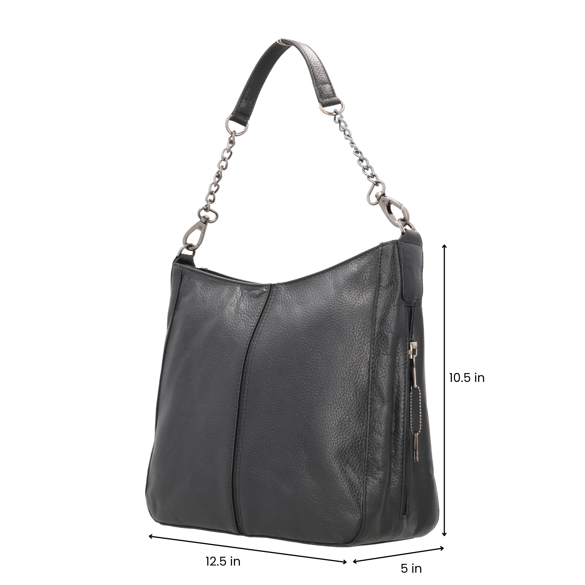 Concealed Carry Ava Leather Hobo by Lady Conceal, YKK Locking Zippers and Universal Holsters for gun, leather purse for concealed carry, black