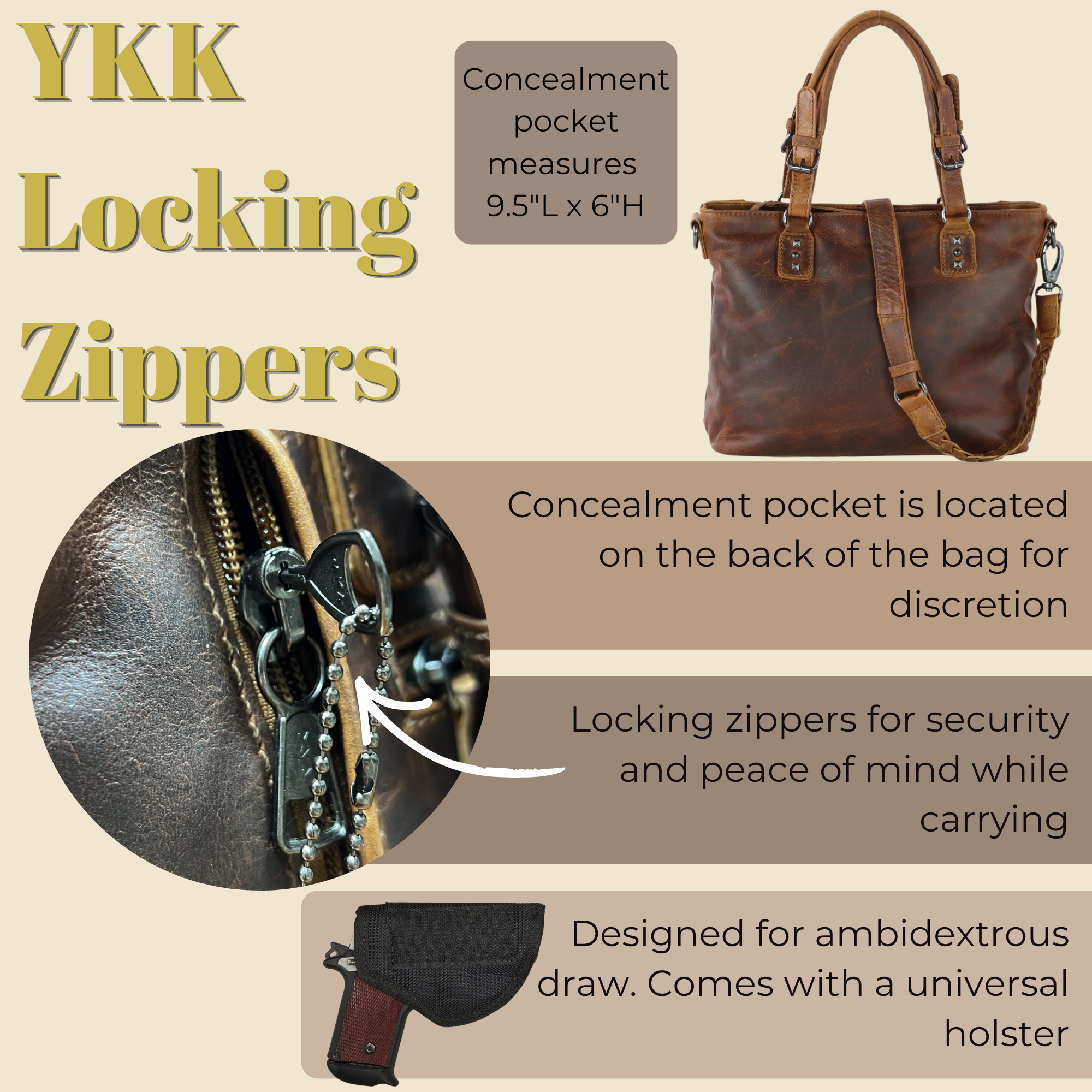 Concealed Carry Bailey Leather Satchel by Lady Conceal