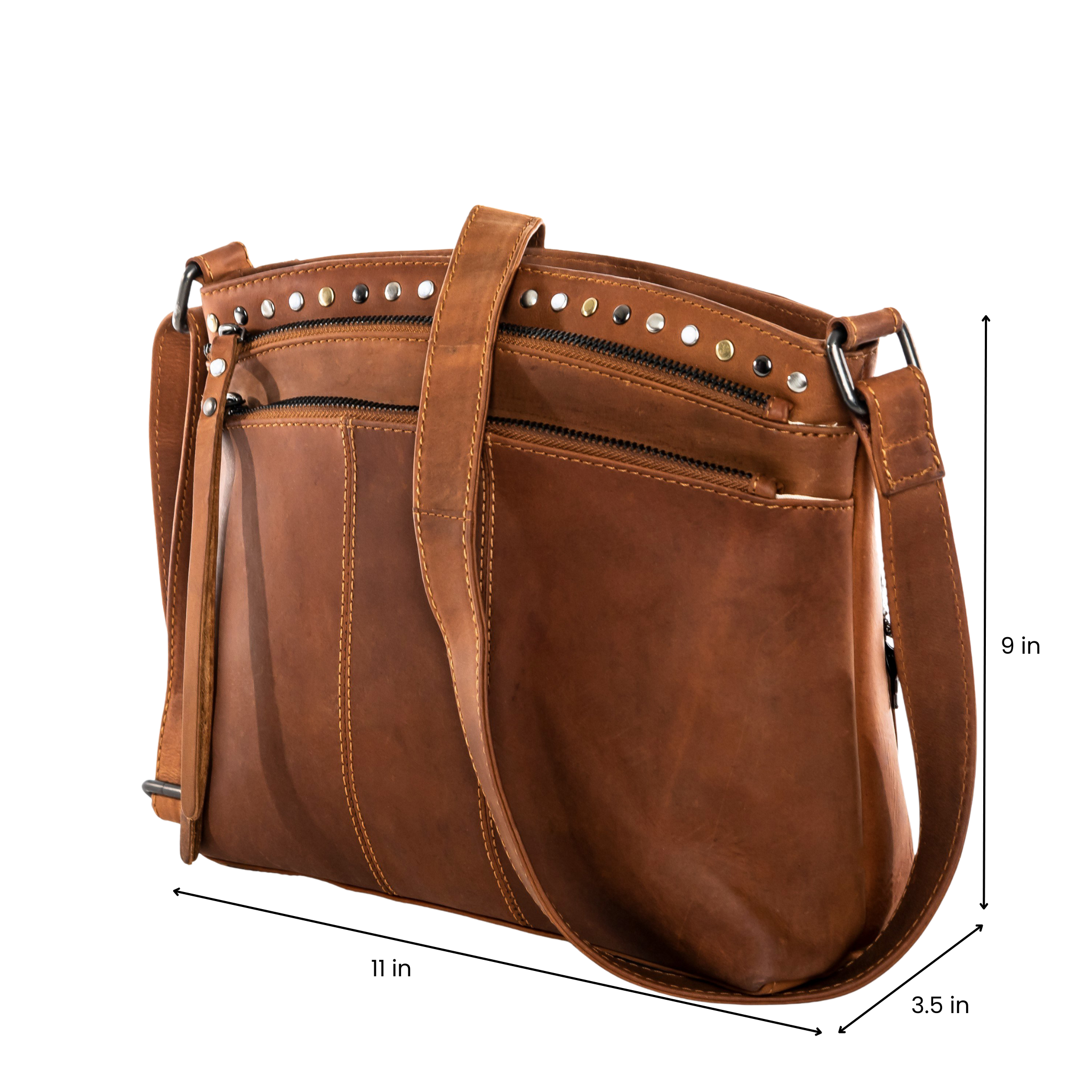 Concealed Carry Brynn Arched Leather Crossbody - Lady Conceal - Concealed Carry Purse - conceal and carry purse for women - tactical pistol bag - Locking Conceal and Carry Purse with Universal Holster for Handguns - Unique Hide Crossbody Gun and Pistol Bag