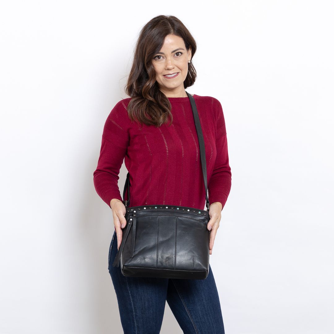 Concealed Carry Brynn Arched Leather Crossbody - Lady Conceal - Concealed Carry Purse - conceal and carry purse for women - tactical pistol bag - Locking Conceal and Carry Purse with Universal Holster for Handguns - Unique Hide Crossbody Gun and Pistol Bag