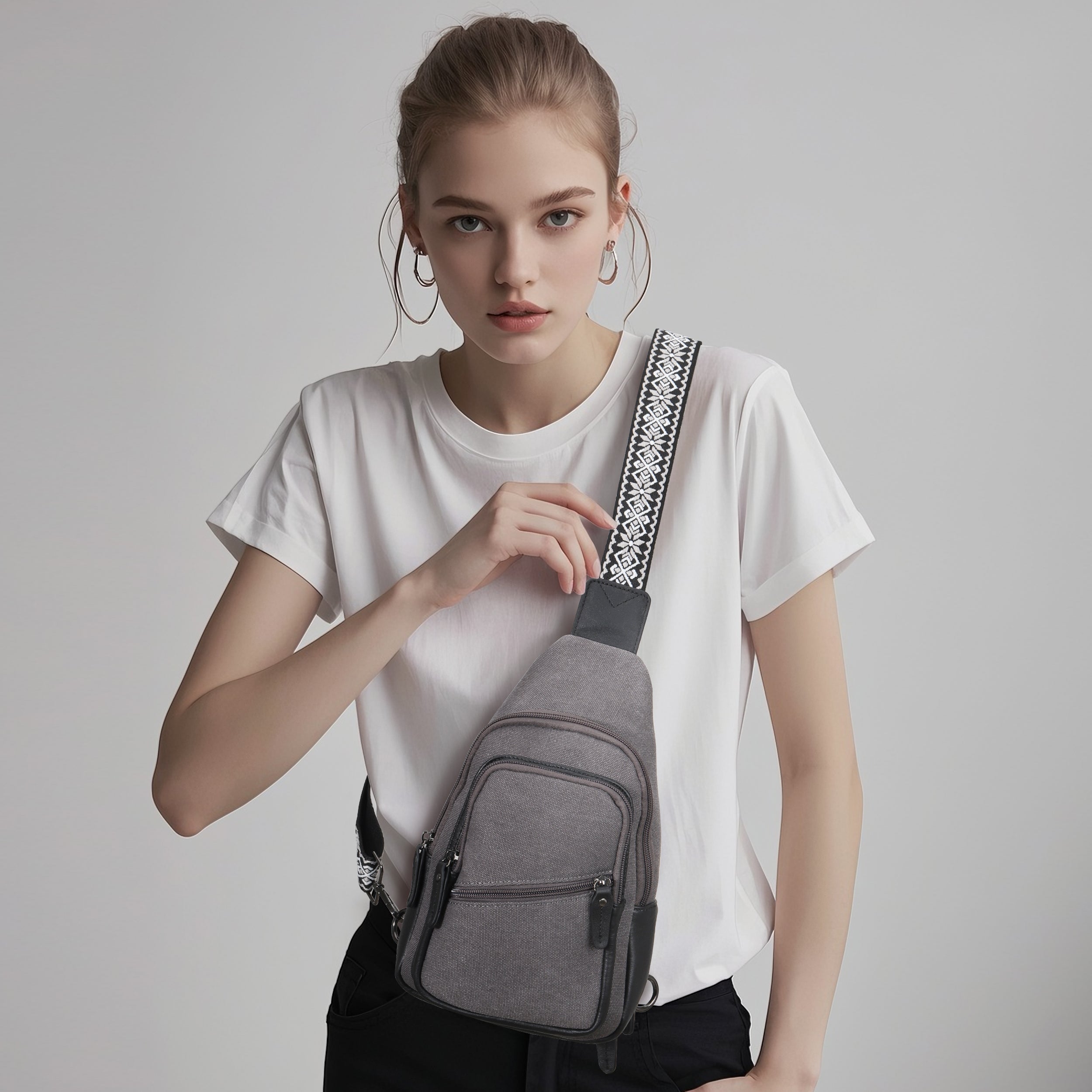 Urban concealed carry sling, Indie canvas crossbody with built-in key strap and space for EDC gear