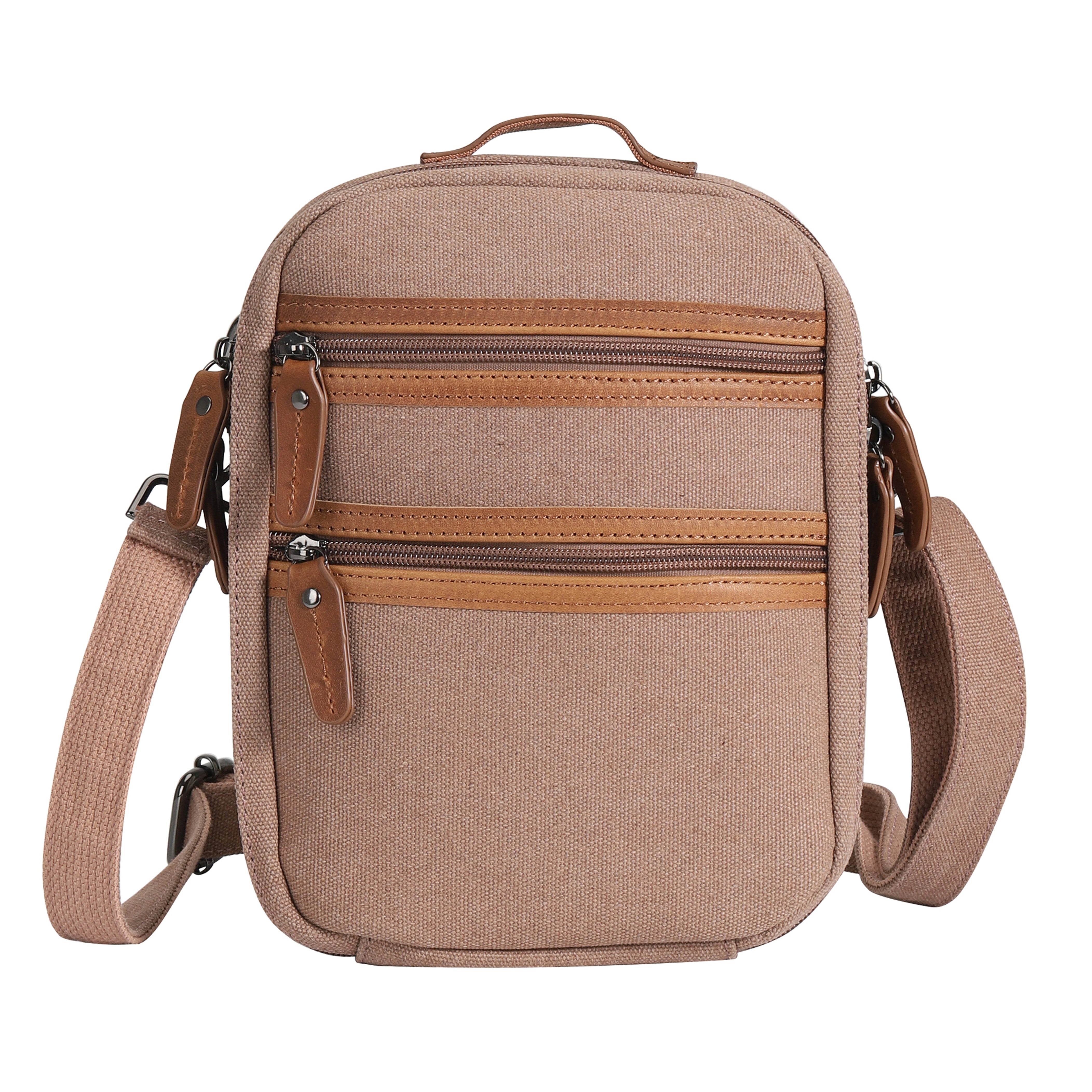 Lightweight concealed carry sling, Jax canvas crossbody with built-in mag storage and phone slot