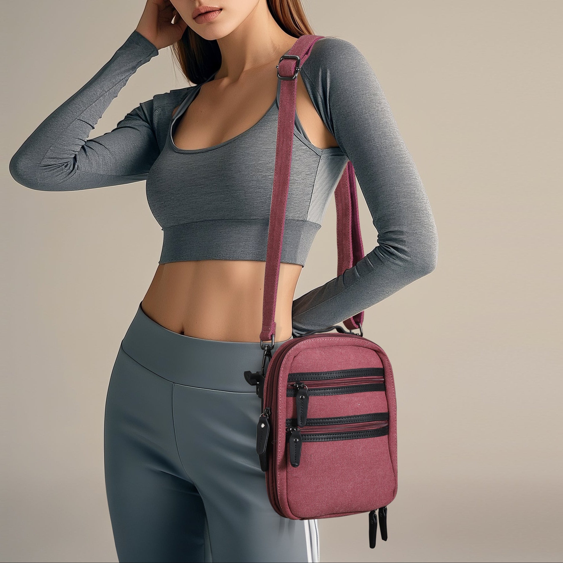 Lightweight concealed carry sling, Jax canvas crossbody with built-in mag storage and phone slot