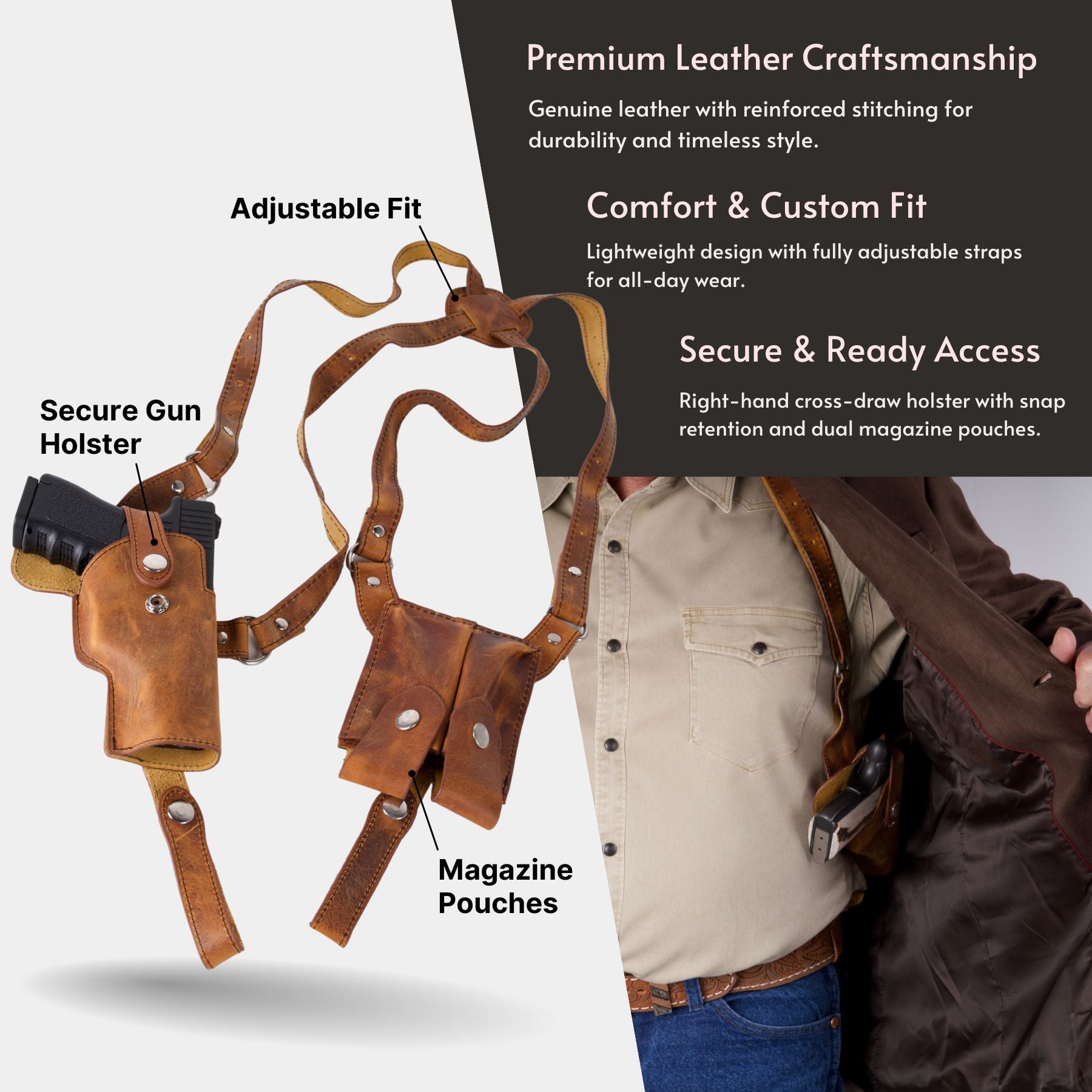 DS Conceal Leather Shoulder Holster - Lady Conceal Leather Firearm Accessories - Gifts for Gun Owners - Western Gun Holster