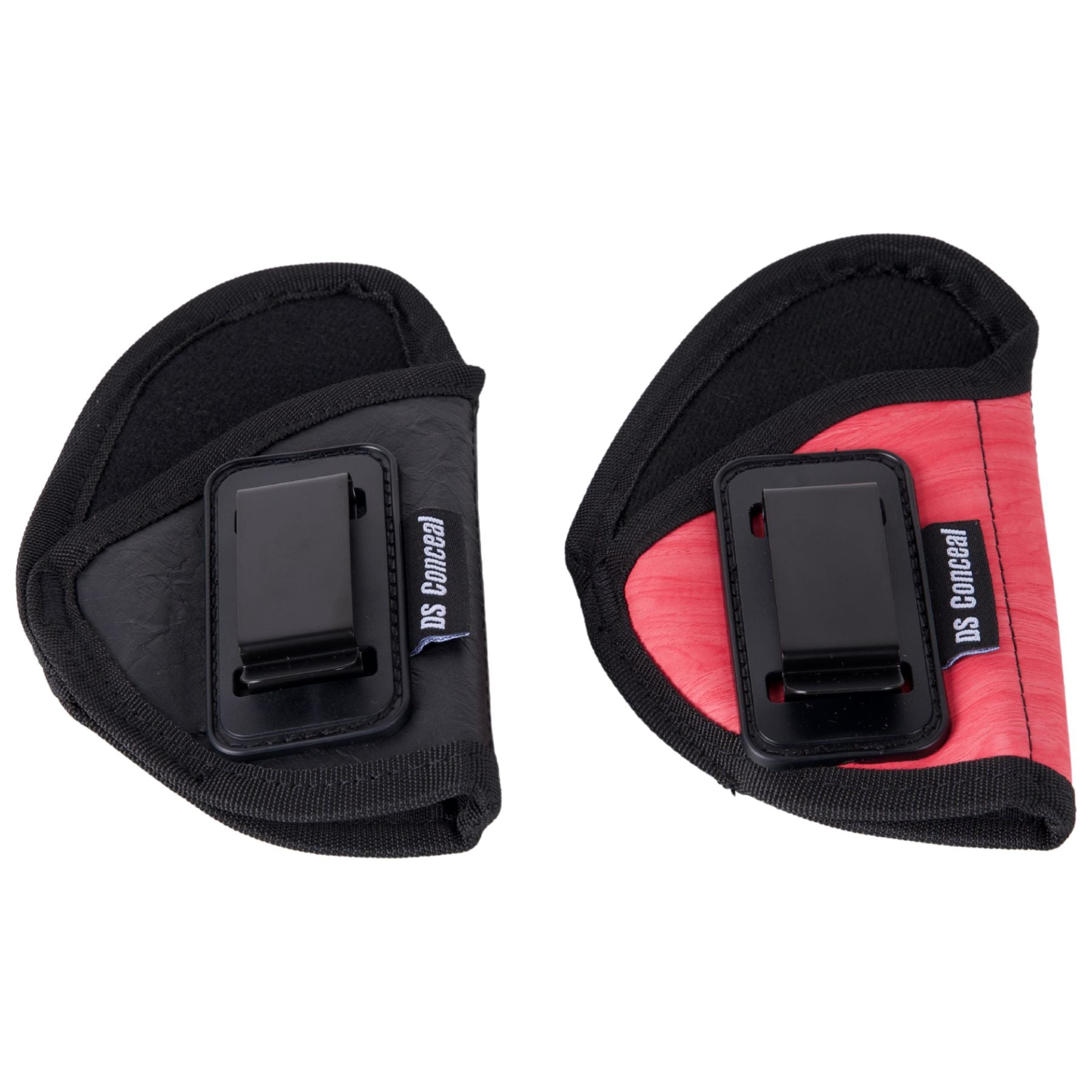 inside waistband holster, synthetic IWB holster, compact handgun holster, small-frame handgun holster, concealed carry holster, right-handed IWB holster, steel belt clip holster, black IWB holster, pink IWB holster