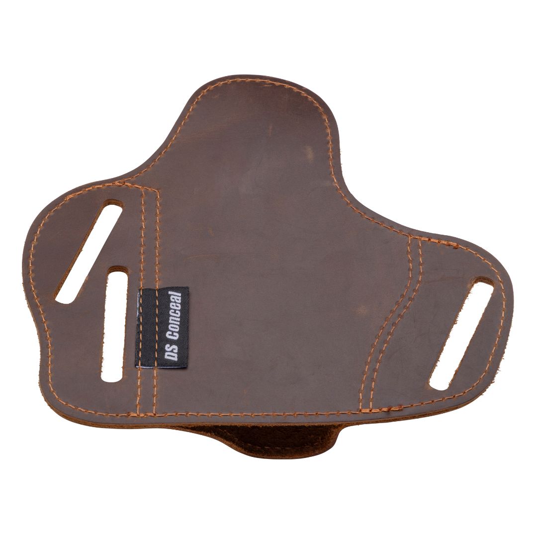 Slim low-profile pancake holster in genuine leather designed for all-day comfort and firearm security for Men