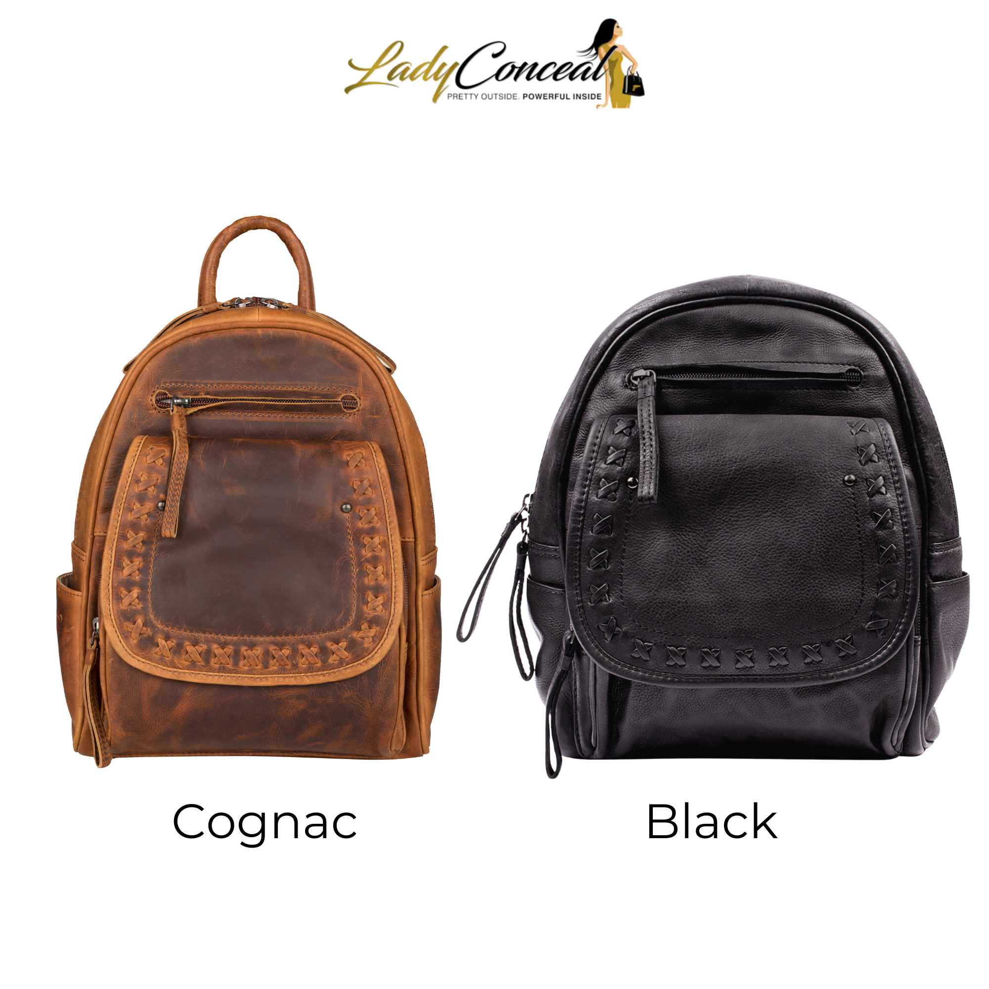 Concealed Carry RFID Daisy Leather Backpack for Women — CCW Backpack Purse with RFID Protection and Locking Gun Compartment