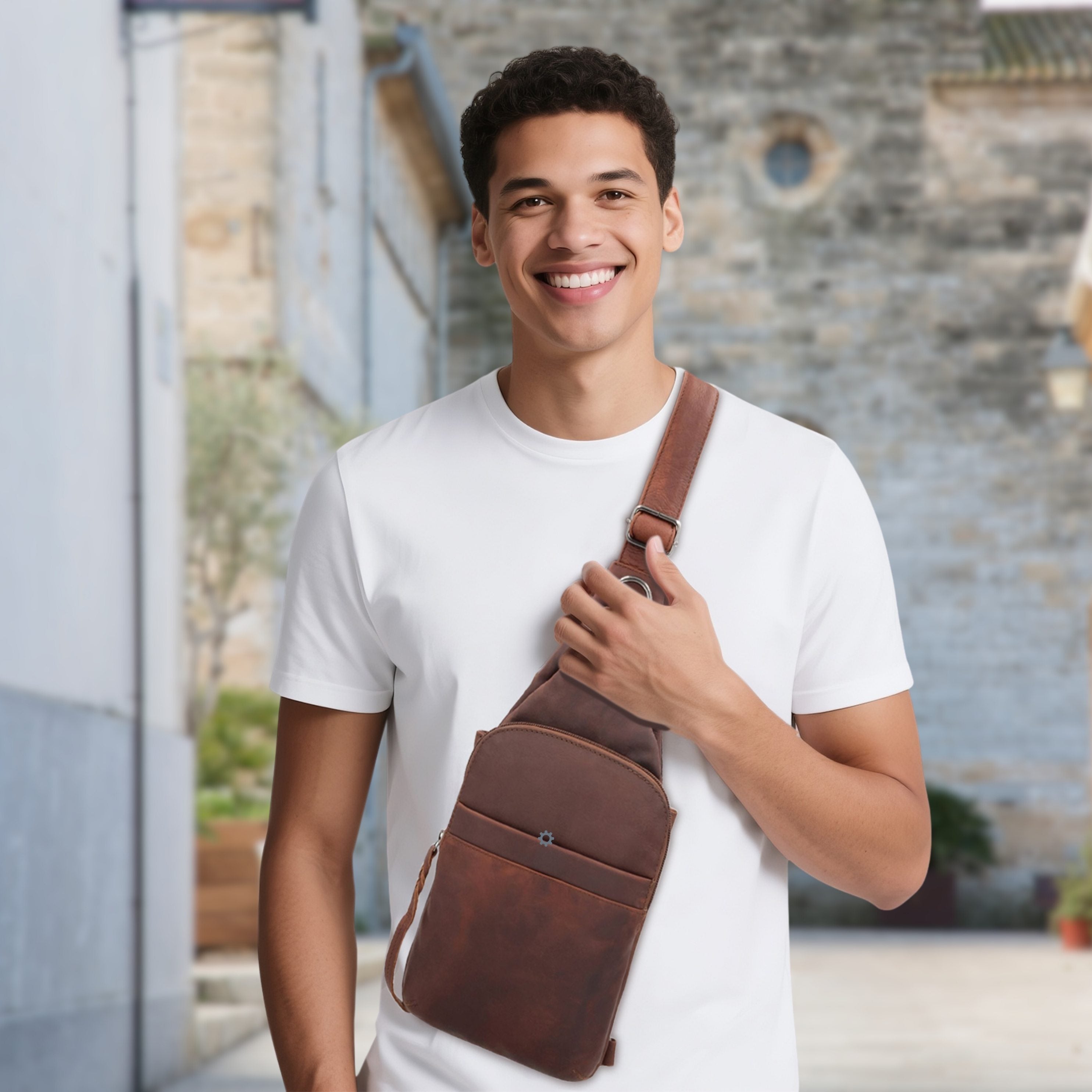 Concealed Carry Unisex Dakota Leather Sling by Lady Conceal - Magnetic Firearm Bag - Fast Draw CCW bag -  Universal Holster Pistol Sling - Unisex Gun Leather Backpack - Anti-Theft Gun Bag with Locking Zippers