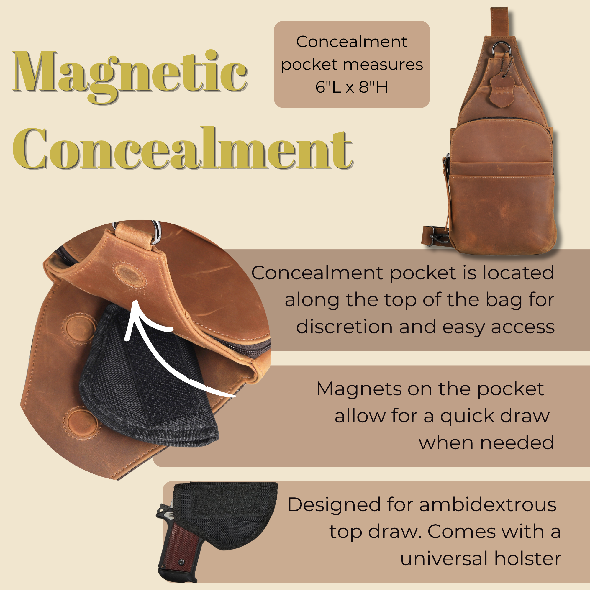 Concealed Carry Unisex Dakota Leather Sling by Lady Conceal