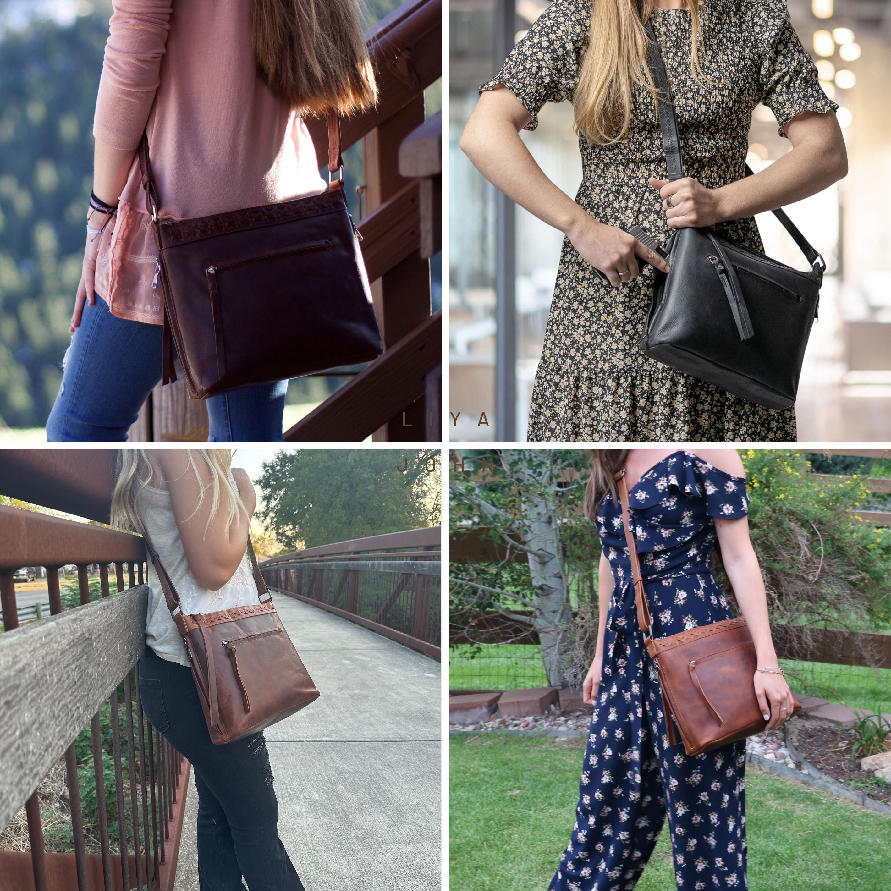 Concealed Carry Crossbody Purse for Women - Faith Leather Crossbody by Lady Conceal - Designer Leather Crossbody CCW Bag - Locking Conceal and Carry Purse with Universal Holster for Handguns - Crossbody Gun and Pistol Bag - concealed carry crossbody Faith leather gun purse with locking zipper