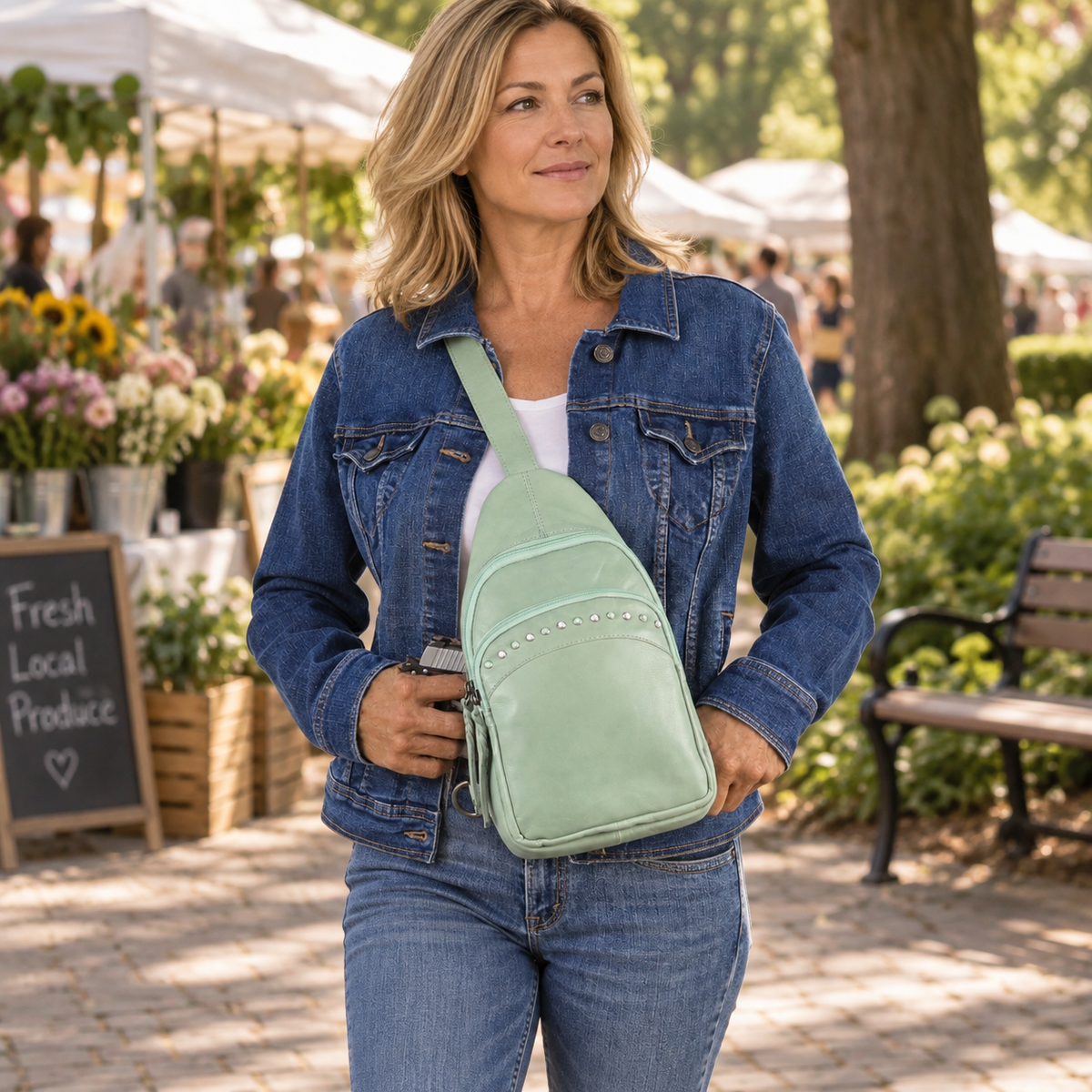 -SALE- Concealed Carry Haven Sling Leather Backpack - Mint