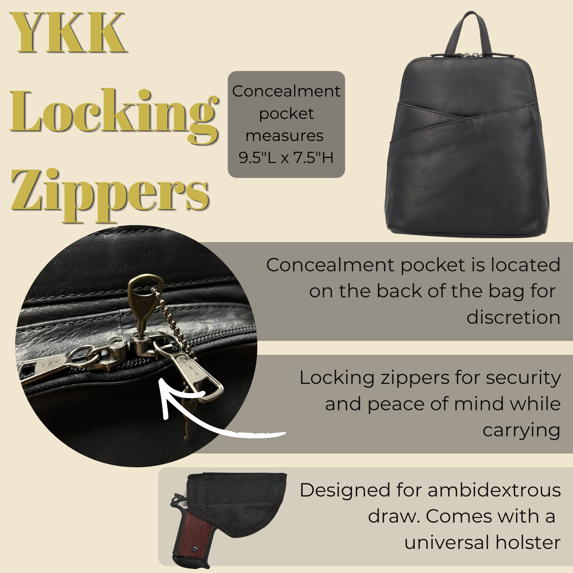 Concealed Carry Jayden Leather Backpack by Lady Conceal