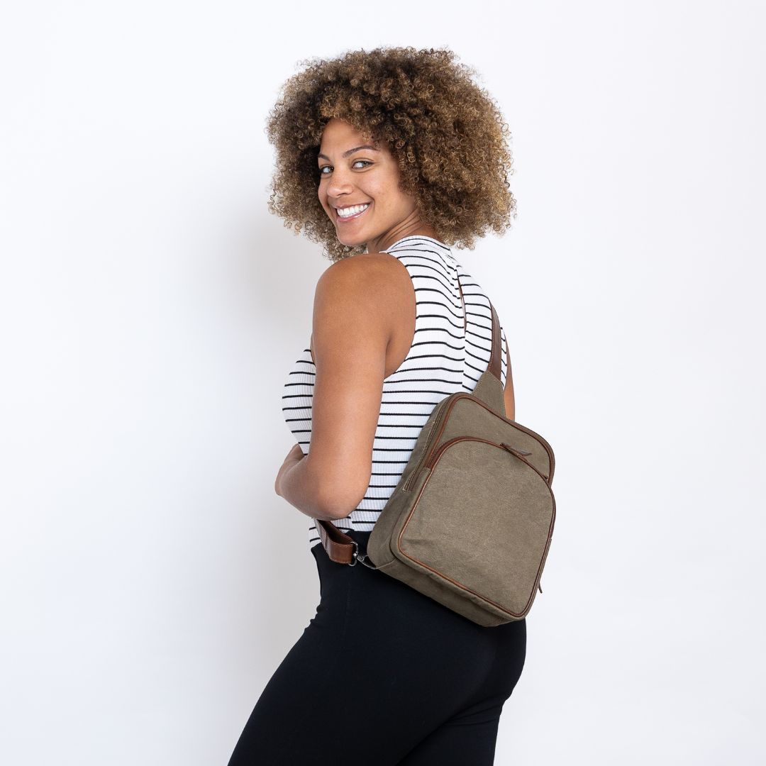 Concealed Carry Unisex Kennedy Canvas Sling Backpack - Gun Gift for Women - CCW Stylish Bag - Women's Conceal Carry Purse for Firearm - Women Gun Users - gun carrier backpack - best gun carrying backpack- best gun carry backpack - Pistol and Firearm Bag - Western Hide Backpack - Boho Stylish Backpack for Women - Universal Holster Bag - Marley Unisex Backpack - Women's Concealed Carry Bagpack - premium leather backpack