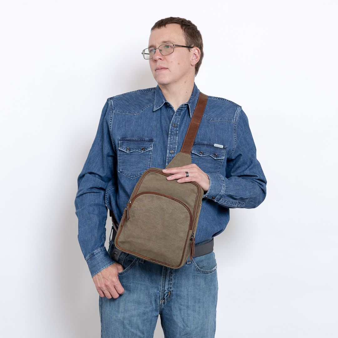 Concealed Carry Unisex Kennedy Canvas Sling Backpack - Gun Gift for Women - CCW Stylish Bag - Women's Conceal Carry Purse for Firearm - Women Gun Users - gun carrier backpack - best gun carrying backpack- best gun carry backpack - Pistol and Firearm Bag - Western Hide Backpack - Boho Stylish Backpack for Women - Universal Holster Bag - Marley Unisex Backpack - Women's Concealed Carry Bagpack - premium leather backpack