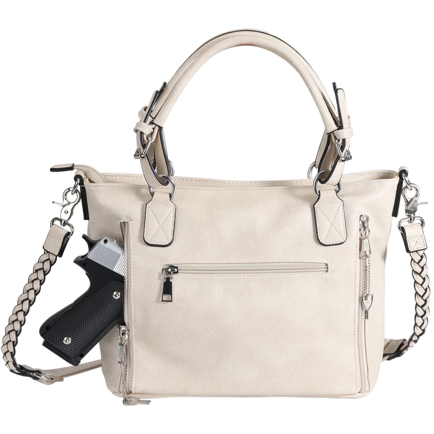 Concealed Carry Ella Tote Satchel - Designer Concealed Carry Bags for Women - YKK Locking Firearm Bag with Universal Holster - Self Defense Bags for Women - Tactical CCW Bags - Popular Conceal Carry Purse for Handgun