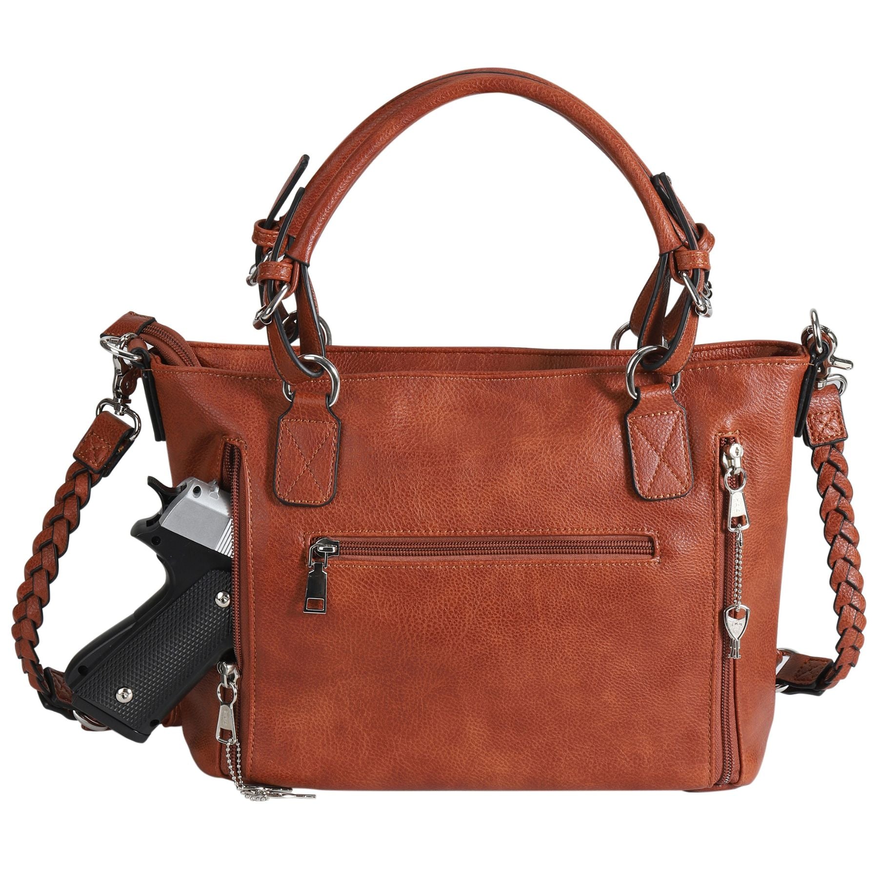 Concealed Carry Ella Tote Satchel - Designer Concealed Carry Bags for Women - YKK Locking Firearm Bag with Universal Holster - Self Defense Bags for Women - Tactical CCW Bags - Popular Conceal Carry Purse for Handgun