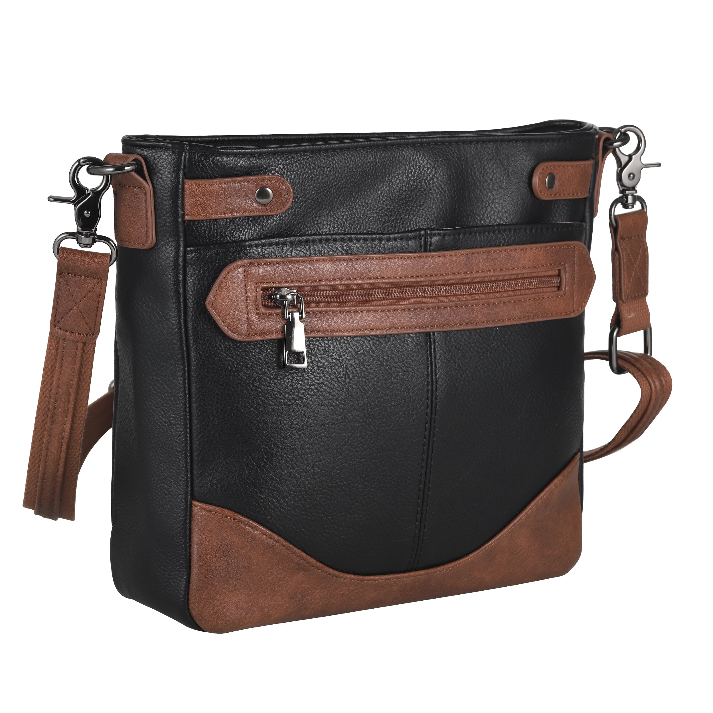Lady Conceal Addison Crossbody pistol EDC bag with zip pocket and key strap with universal Velcro holster