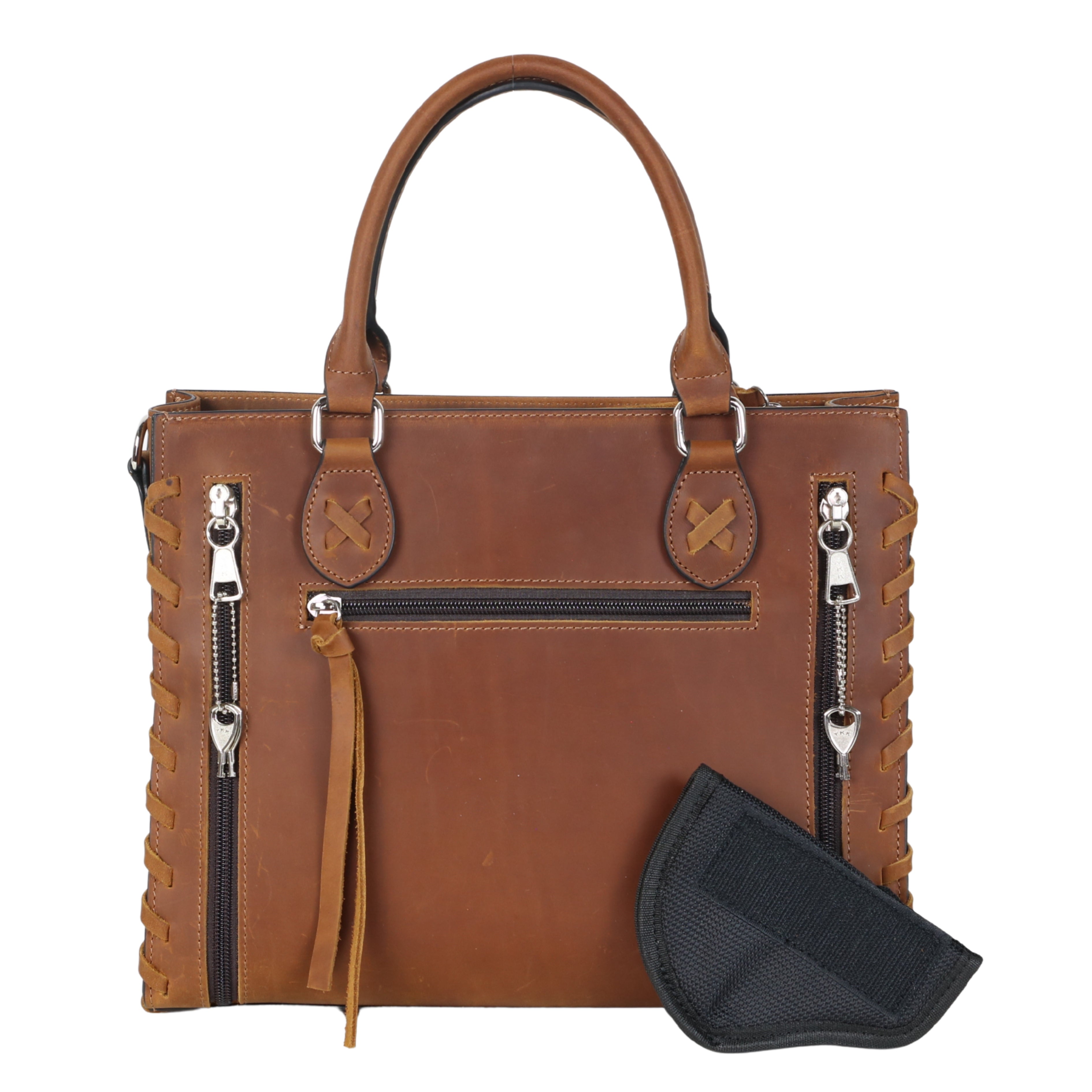Concealed Carry Emma Leather Satchel - Designer Concealed Carry Purse - YKK Locking Purse with Universal Holster - Leather Bag For Gun Owners - Easy Conceal Carry - CCW Purse for Women - Conceal and Carry purse for Handgun - Designer Luxury Conceal Carry Handbag - Handbag Gun and Pistol Bag - Handbag for concealed gun - Hidden Gun Bag