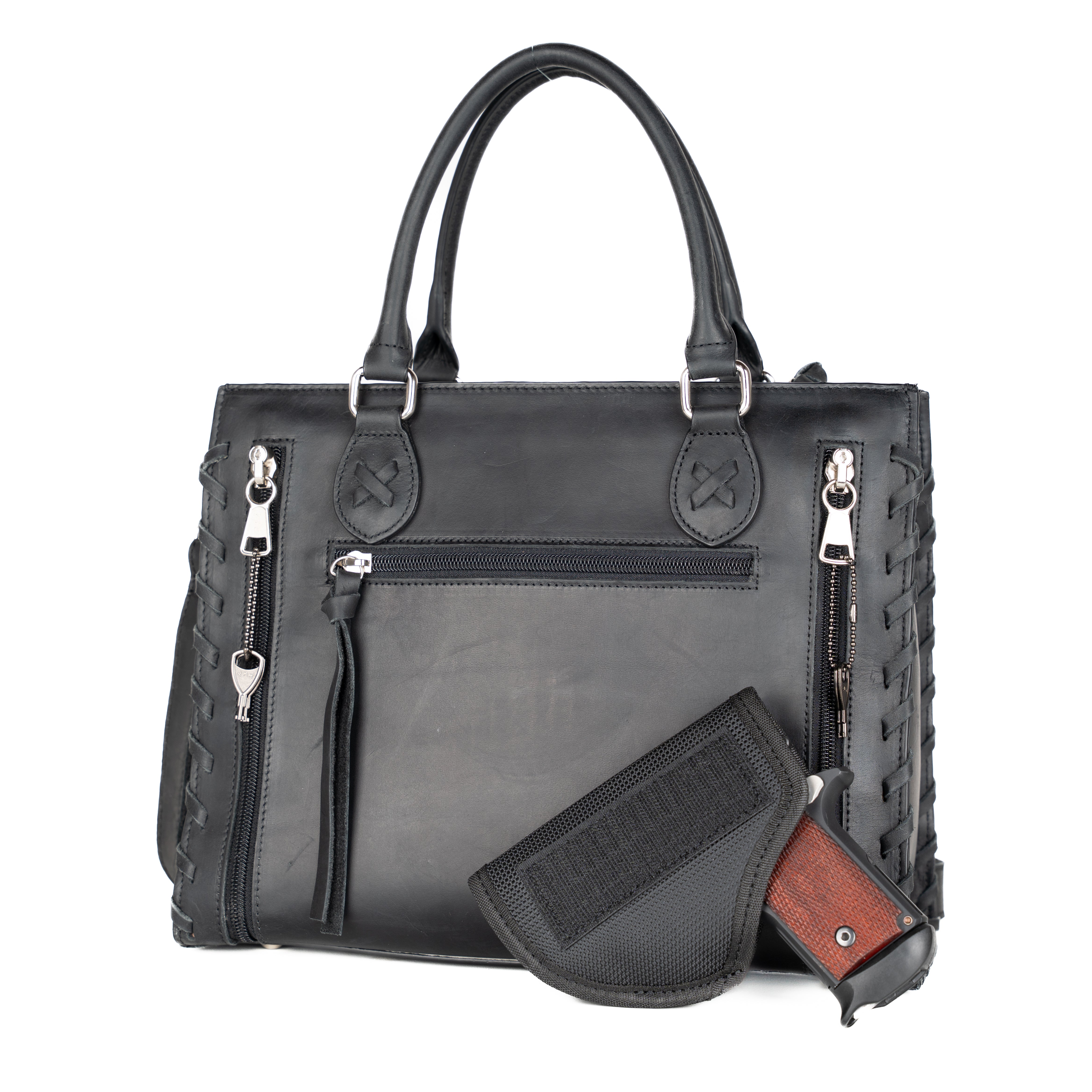 Concealed Carry Emma Leather Satchel - Designer Concealed Carry Purse - YKK Locking Purse with Universal Holster - Leather Bag For Gun Owners - Easy Conceal Carry - CCW Purse for Women - Conceal and Carry purse for Handgun - Designer Luxury Conceal Carry Handbag - Handbag Gun and Pistol Bag - Handbag for concealed gun - Hidden Gun Bag