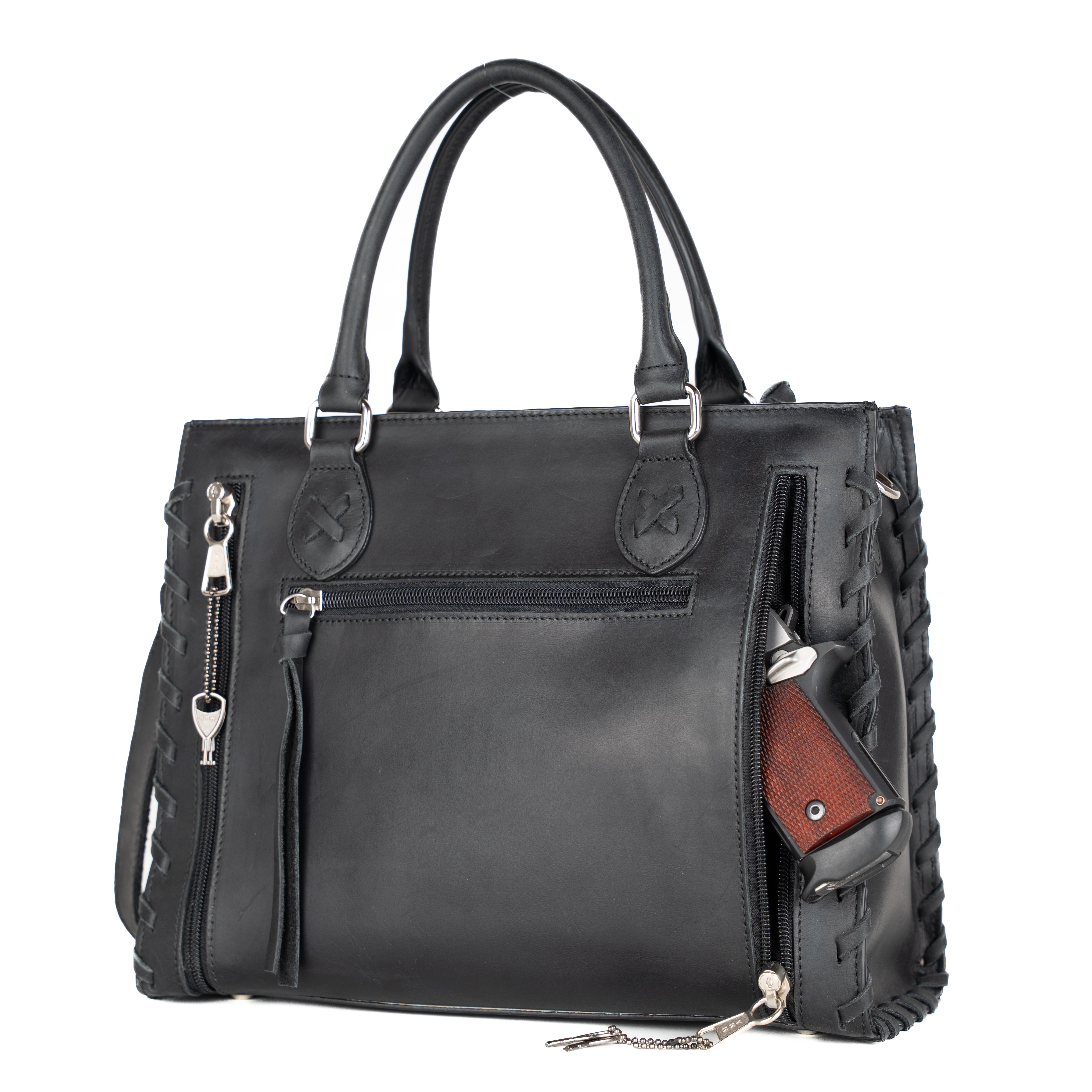 Concealed Carry Emma Leather Satchel - Designer Concealed Carry Purse - YKK Locking Purse with Universal Holster - Leather Bag For Gun Owners - Easy Conceal Carry - CCW Purse for Women - Conceal and Carry purse for Handgun - Designer Luxury Conceal Carry Handbag - Handbag Gun and Pistol Bag - Handbag for concealed gun - Hidden Gun Bag