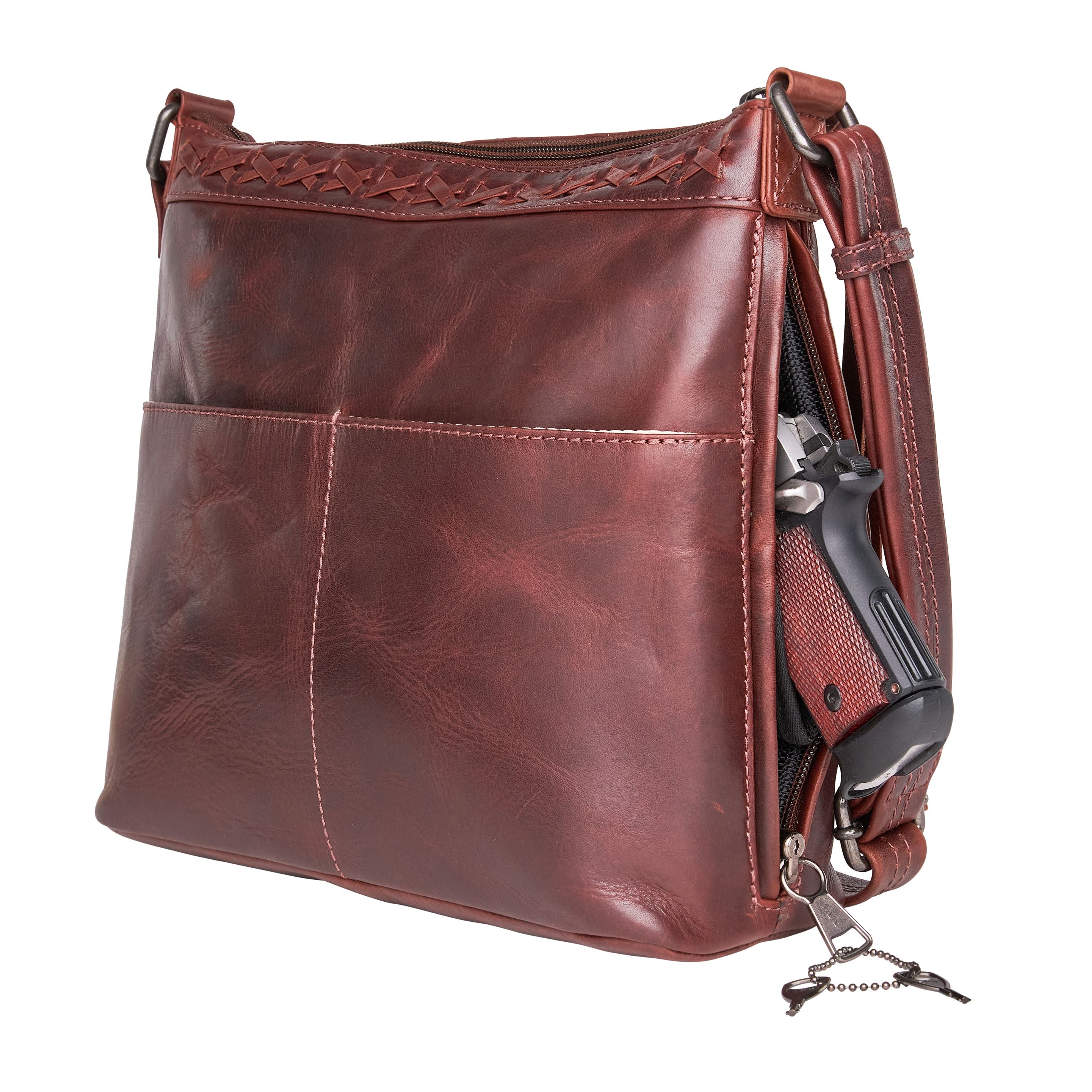 Concealed Carry Crossbody Purse for Women - Faith Leather Crossbody by Lady Conceal - Designer Leather Crossbody CCW Bag - Locking Conceal and Carry Purse with Universal Holster for Handguns - Crossbody Gun and Pistol Bag - concealed carry crossbody Faith leather gun purse with locking zipper