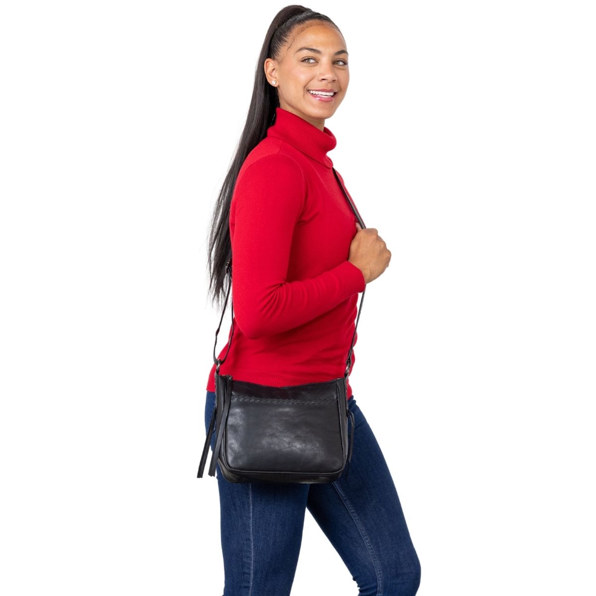 Concealed Carry Callie Leather Crossbody - Purse for glock - Lady Conceal - Concealed Carry Purse - conceal and cary purse for women - Locking Conceal and Carry Purse with Universal Holster for Handguns - Unique Hide Crossbody Gun and Pistol Bag - crossbody bag for concealed gun carry - Unique BLACK Callie Brynn Arched Crossbody gun bag - concealed carry crossbody Callie gun purse - concealed carry crossbody Callie leather gun purse with locking zipper - concealed carry purse for woman