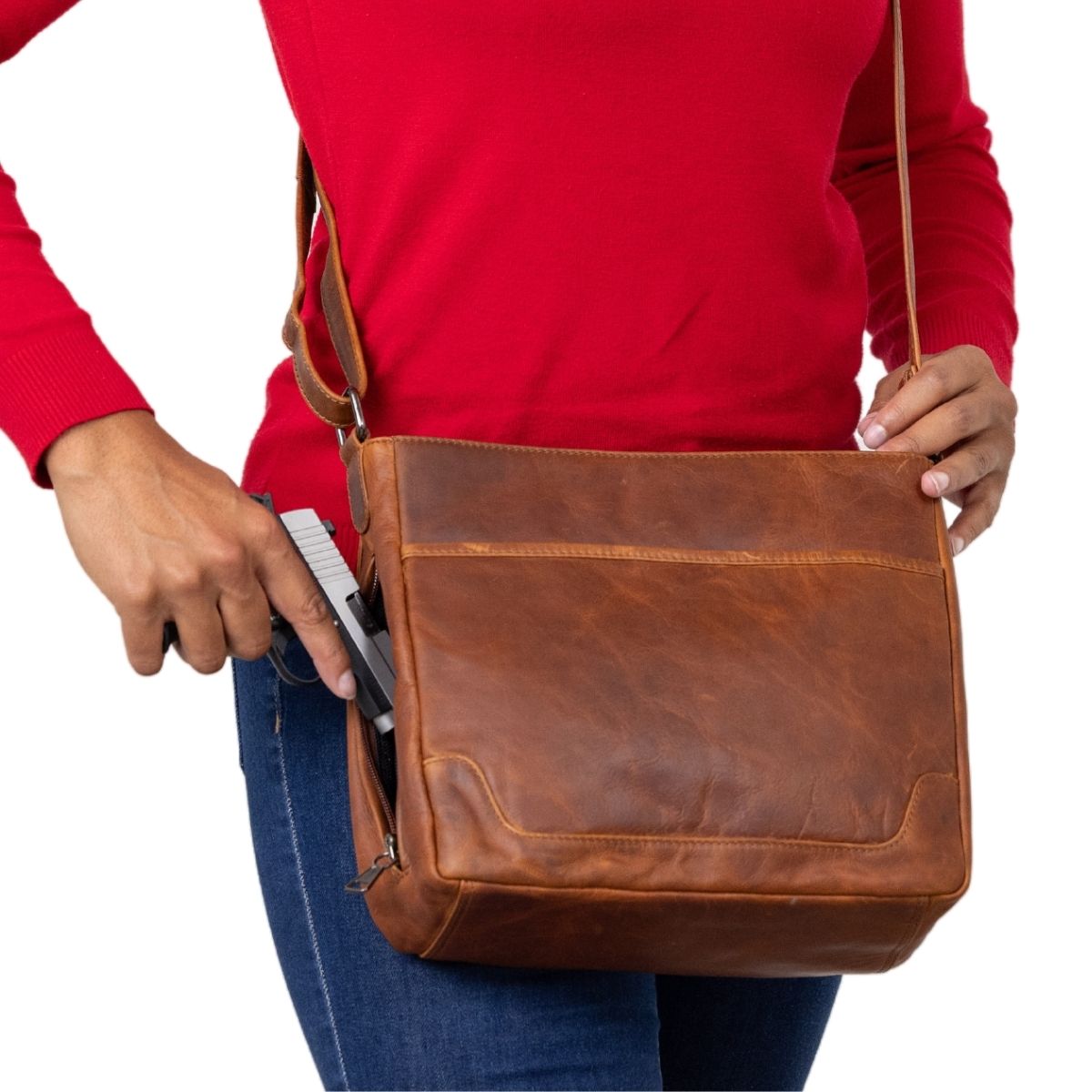 Concealed Carry Lydia Leather Crossbody - YKK Locking Zippers and Universal Holster - Soft Leather conceal and carry bag - Tactical womans purse for pistol - Concealed Carry Purse - most popular crossbody bag - crossbody handgun bag - crossbody bags for everyday use - Lady Conceal - Unique Hide Purse - Locking YKK Purse - Fanny Pack for Gun and Pistol - Easy CCW - Fast Draw Bag - Secure Gun Bag