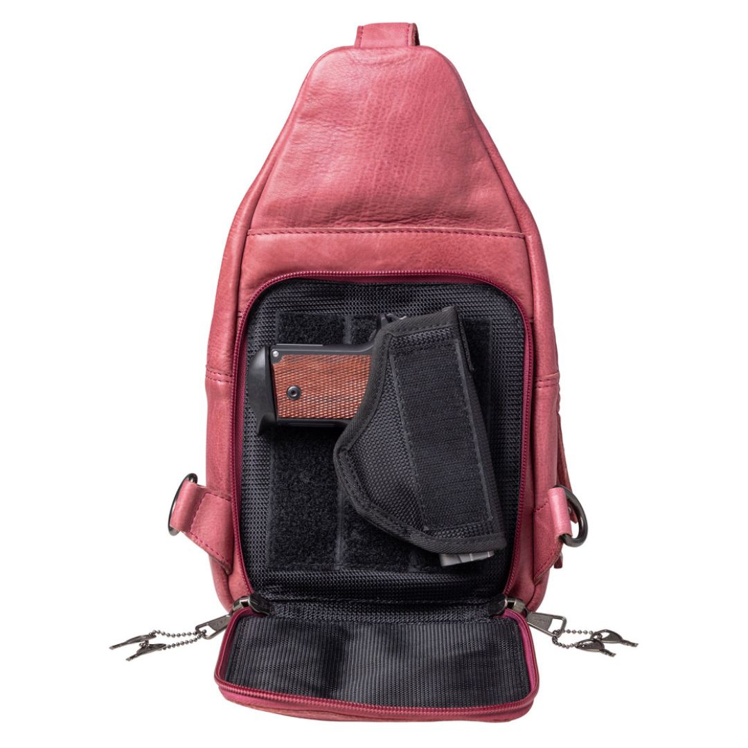 Unisex Sling Gun Leather Bag - Gun Bag for Plus Size - Universal Holster Gun Bag - bag for medium and Large Gun _ Taylor Sling Gun Backpack by Lady Conceal