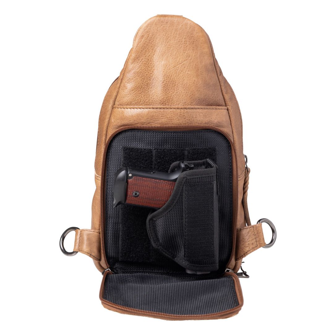 Unisex Sling Gun Leather Bag - Gun Bag for Plus Size - Universal Holster Gun Bag - bag for medium and Large Gun _ Taylor Sling Gun Backpack by Lady Conceal