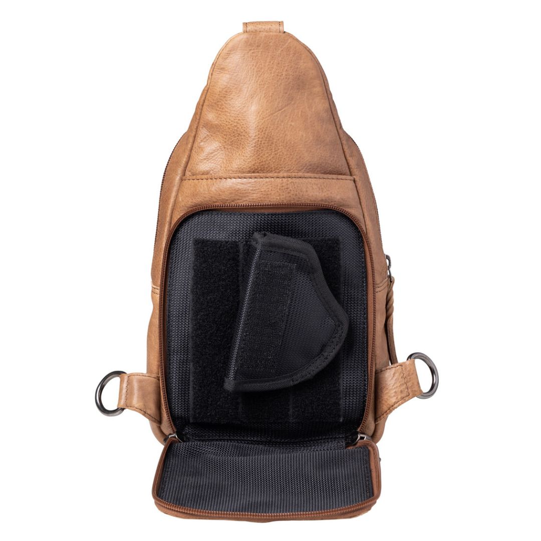 Unisex Sling Gun Leather Bag - Gun Bag for Plus Size - Universal Holster Gun Bag - bag for medium and Large Gun _ Taylor Sling Gun Backpack by Lady Conceal