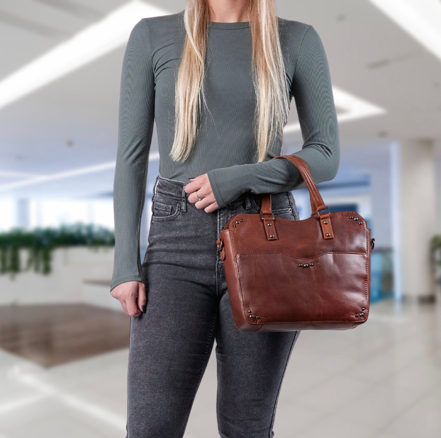 Leather Conceal Carry Bethany Satchel Gun Bags for Women - Lady Conceal Designer Leather Firearm Bag - Women Pistol Bag Crossbody