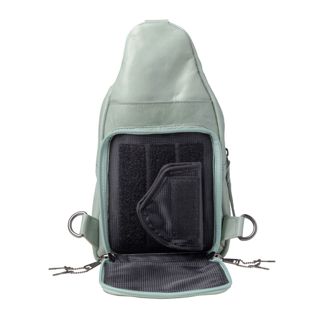 -SALE- Concealed Carry Haven Sling Leather Backpack by Lady Conceal