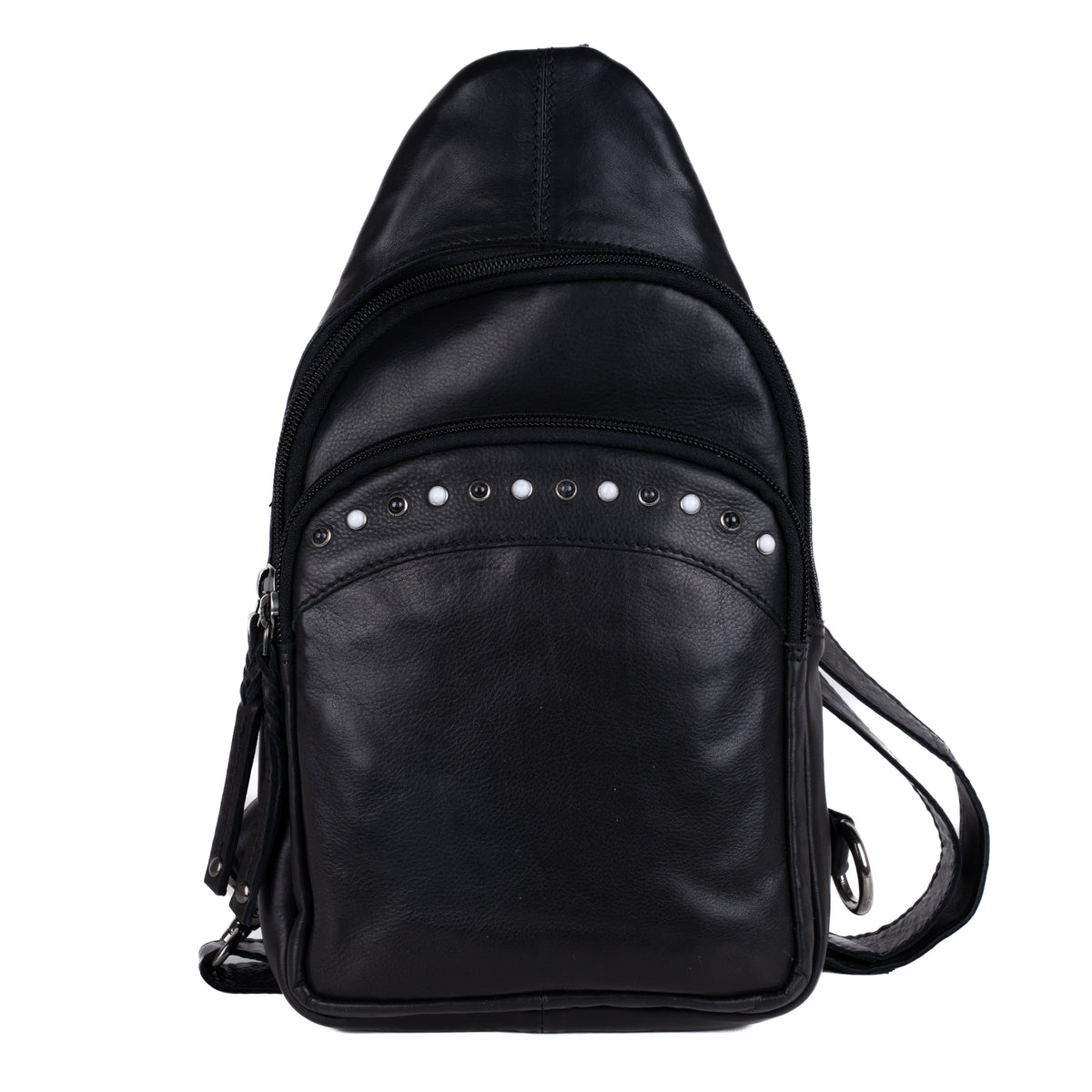 Concealed Carry Haven Sling Leather Backpack by Lady Conceal - Jeweled Leather Backpack -Universal Holster Backpack - Leather Gun Safe Bag - Ambidextrous - Tactical ED Carry Bag- CCW Purse - Womens Gun Bag - Ambidextrous Concealed Carry - Locking Gun Safe - Lady Concealed Carry