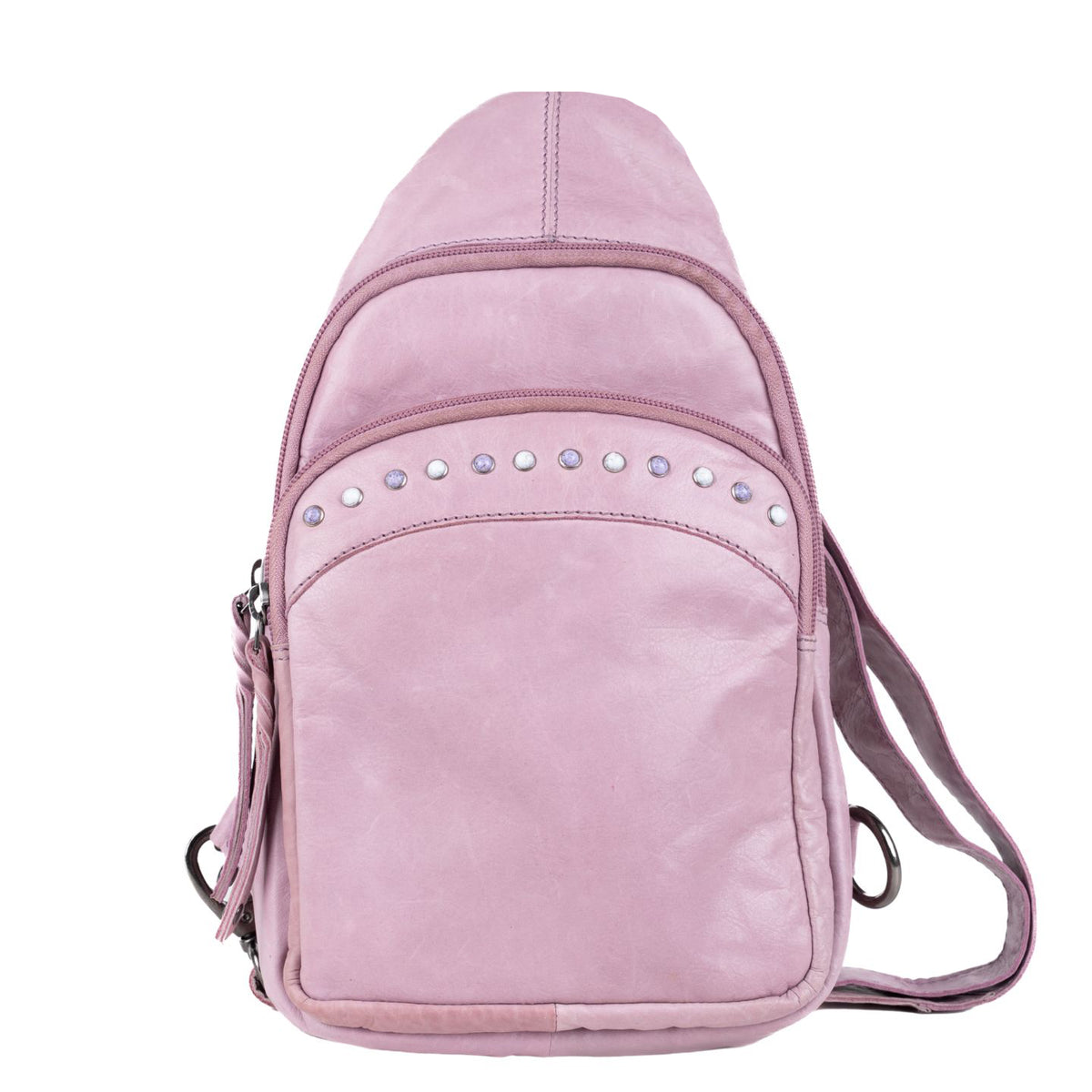Concealed Carry Haven Sling Leather Backpack by Lady Conceal - Jeweled Leather Backpack -Universal Holster Backpack - Leather Gun Safe Bag - Ambidextrous - Tactical ED Carry Bag- CCW Purse - Womens Gun Bag - Ambidextrous Concealed Carry - Locking Gun Safe - Lady Concealed Carry