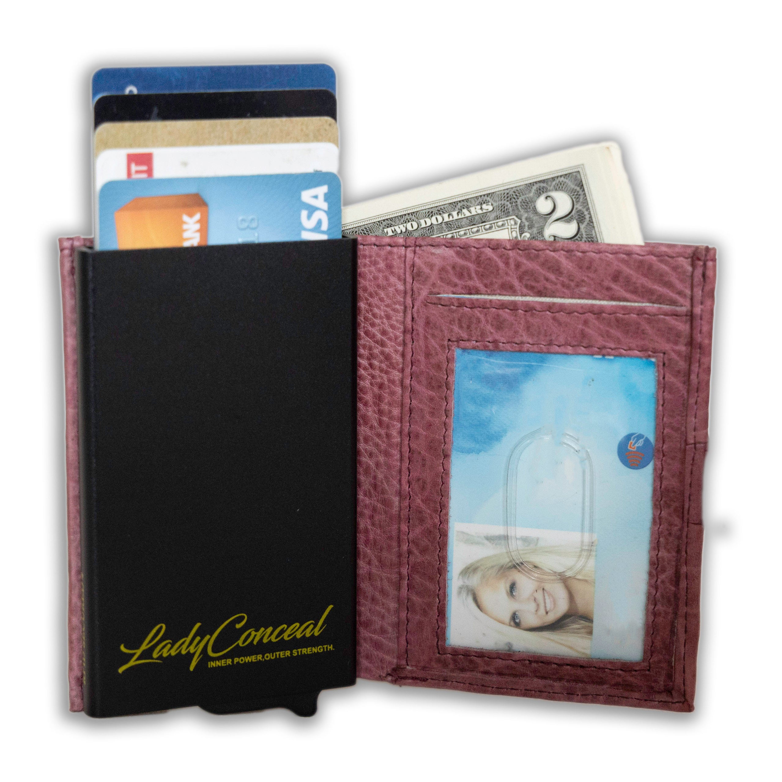 Nova RFID Compact Leather Wallet by Lady Conceal Anti Credit Card Theft RFID Protected - 100% Leather Unisex Wallet - Pop Up Wallet for Cards Bills Coins - Button Closing Wallet