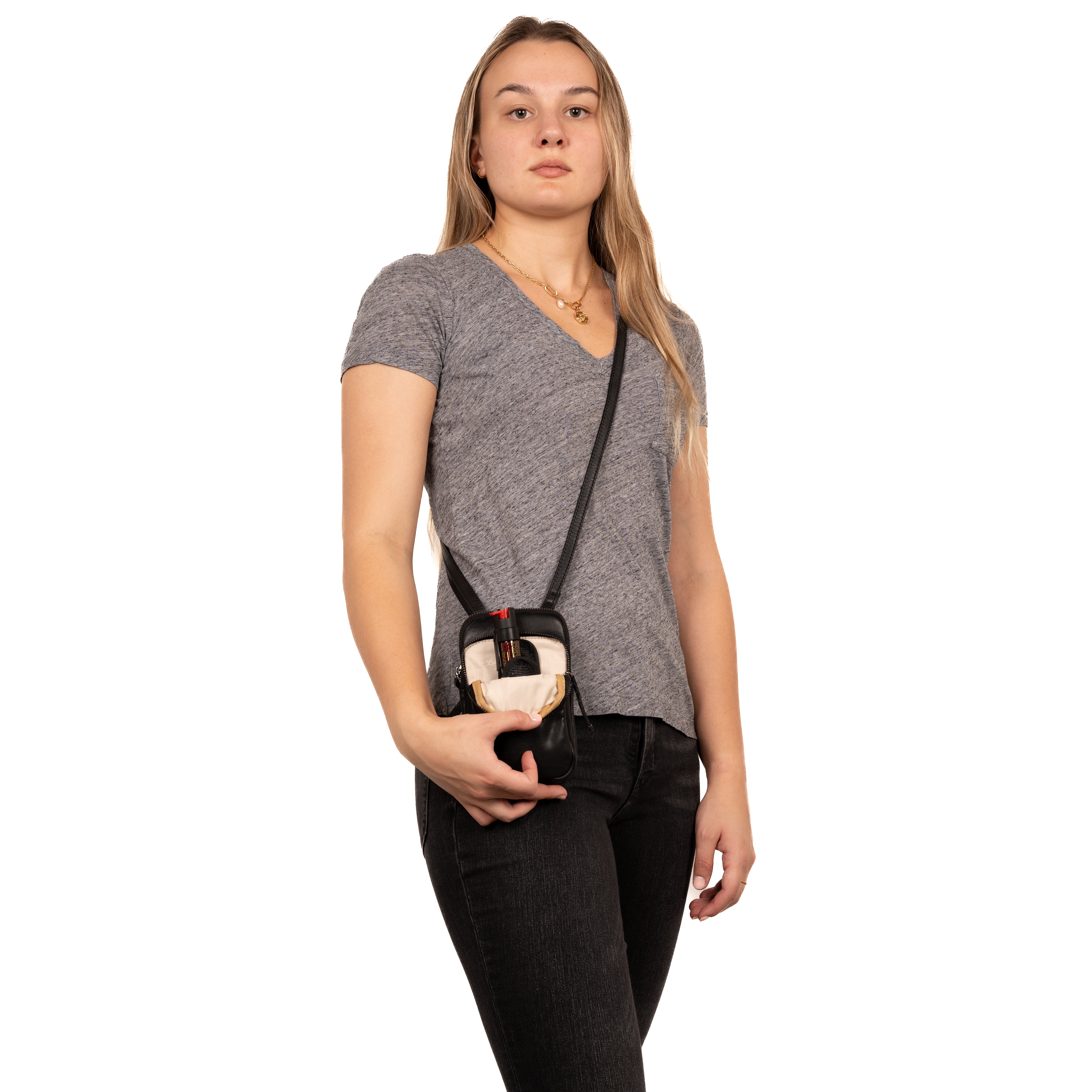 Shay Leather RFID Crossbody by Lady Conceal for Tasers and Pepper Spray - Bag for Self Defense - Women Pepper Spray _ Leather Conceal Bag - Tactical Accessories for Women