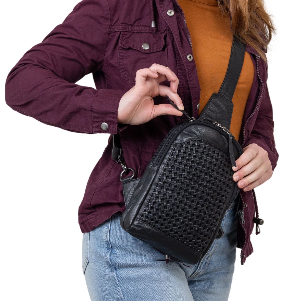 Concealed Carry Bristol Sling Leather Backpack - Lady Conceal - KK Locking Zippers and Universal Holsters for Gun - Backpack for Conceal Carry - best gun carry backpack - Pistol and Firearm Bag - women's Concealed Carry Backpack - premium leather backpack - sling for concealed carry - concealed carry purses