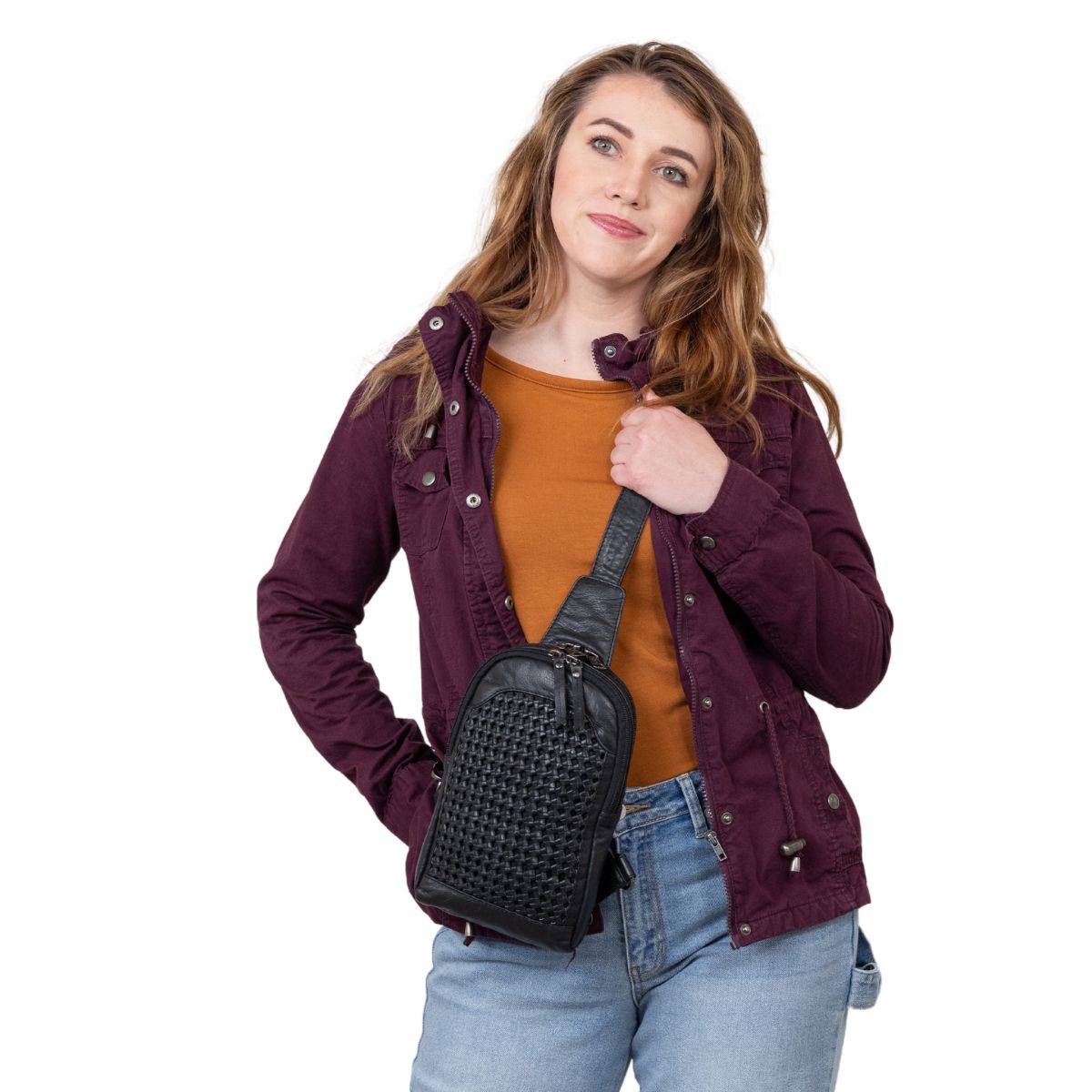 Concealed Carry Bristol Sling Leather Backpack - Lady Conceal - KK Locking Zippers and Universal Holsters for Gun - Backpack for Conceal Carry - best gun carry backpack - Pistol and Firearm Bag - women's Concealed Carry Backpack - premium leather backpack - sling for concealed carry - concealed carry purses