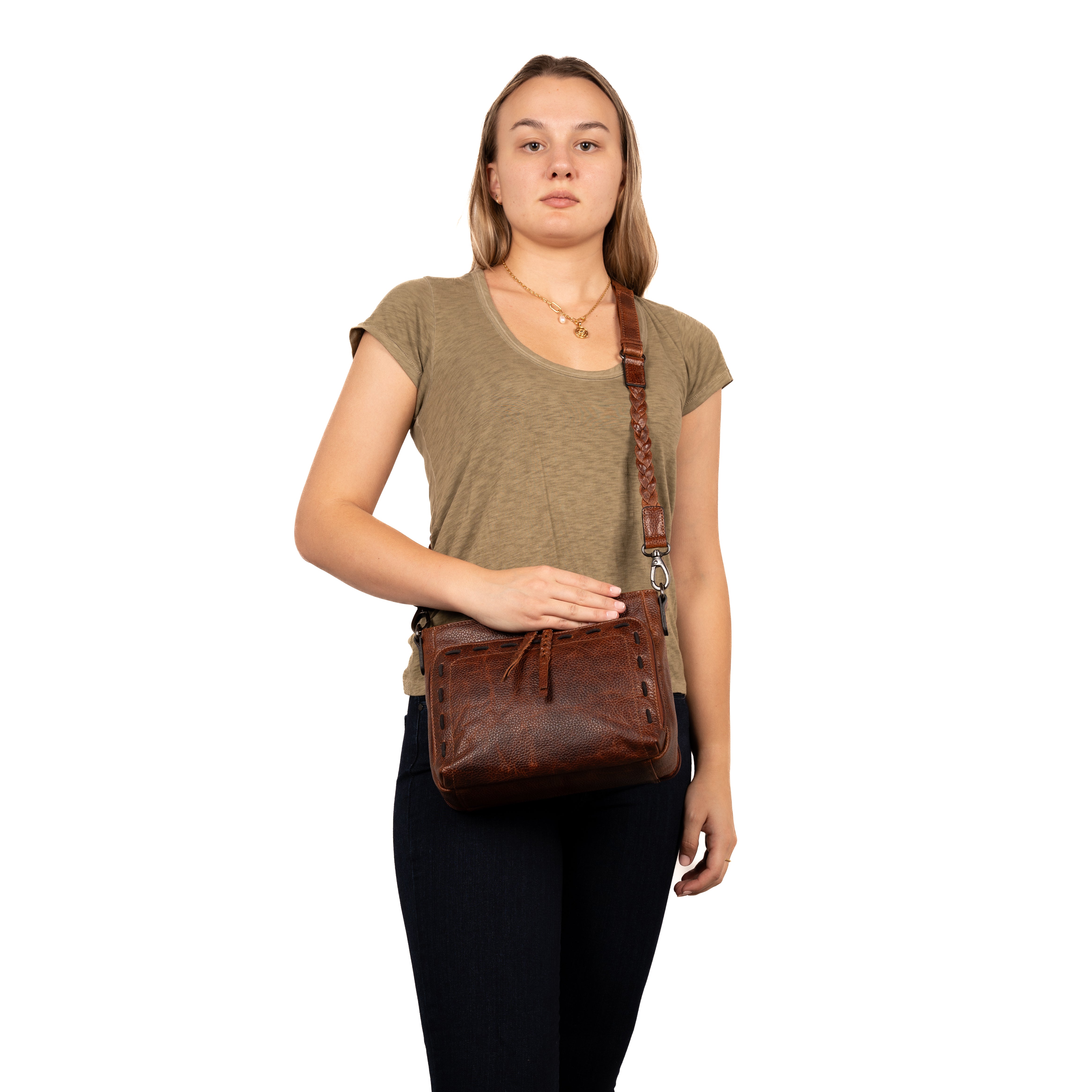 Concealed Carry Zoe Leather Crossbody by Lady Conceal with Locking Zippers - Firearm Bags for Women - Crossbody CCW Bag - Fast Draw Bag - YKK Locking Zipper Bag - Universal Holster