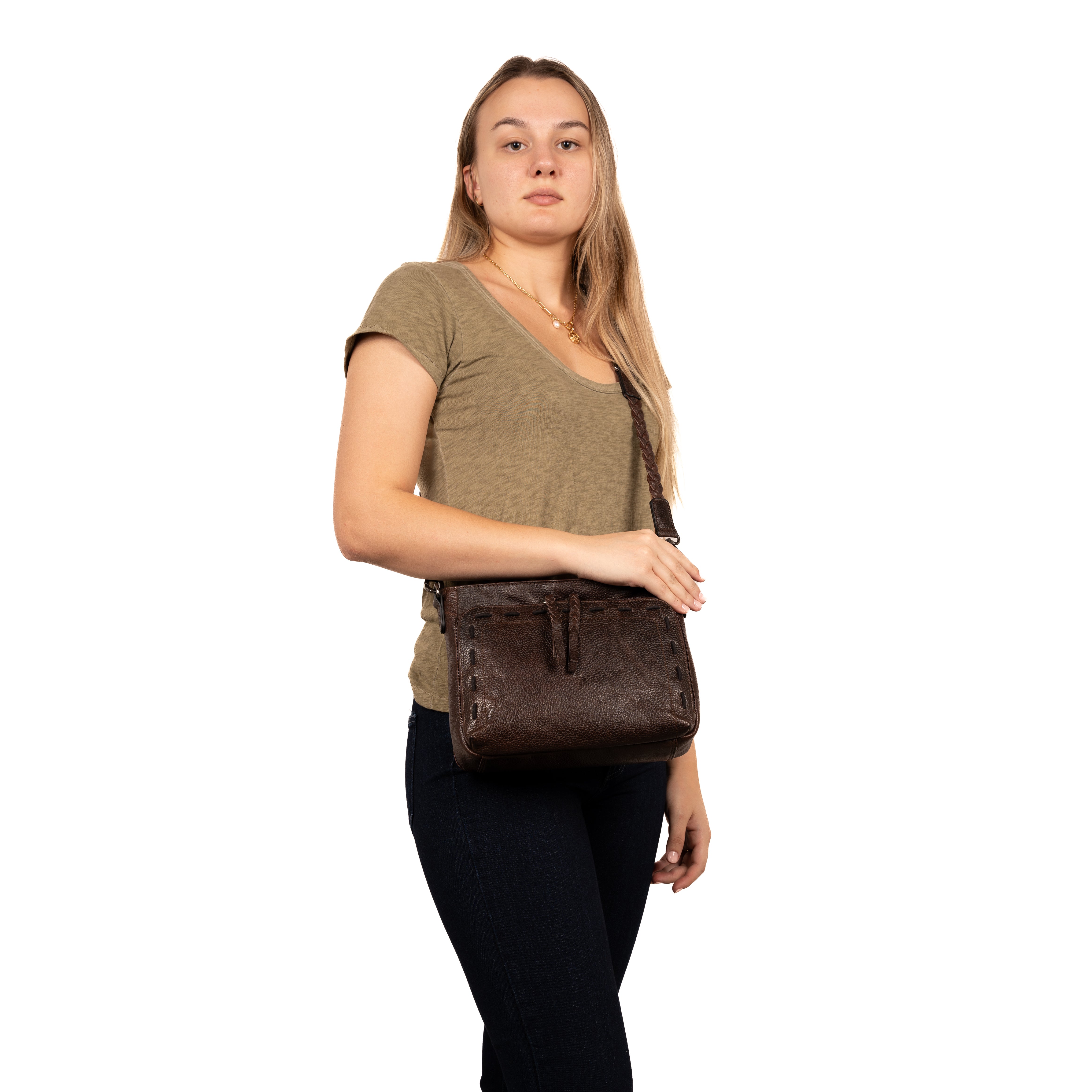 Concealed Carry Zoe Leather Crossbody by Lady Conceal with Locking Zippers - Firearm Bags for Women - Crossbody CCW Bag - Fast Draw Bag - YKK Locking Zipper Bag - Universal Holster