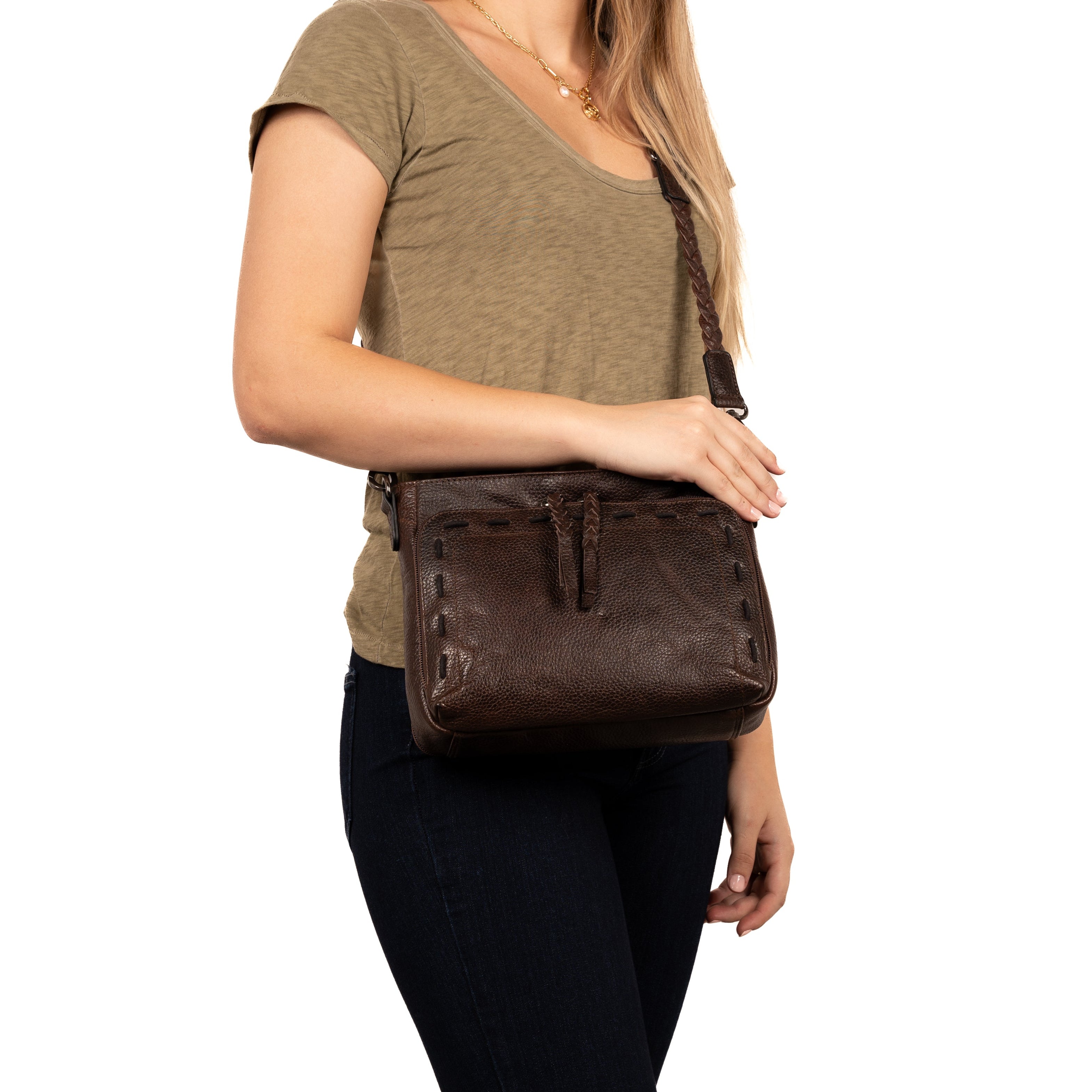 Concealed Carry Zoe Leather Crossbody by Lady Conceal with Locking Zippers - Firearm Bags for Women - Crossbody CCW Bag - Fast Draw Bag - YKK Locking Zipper Bag - Universal Holster