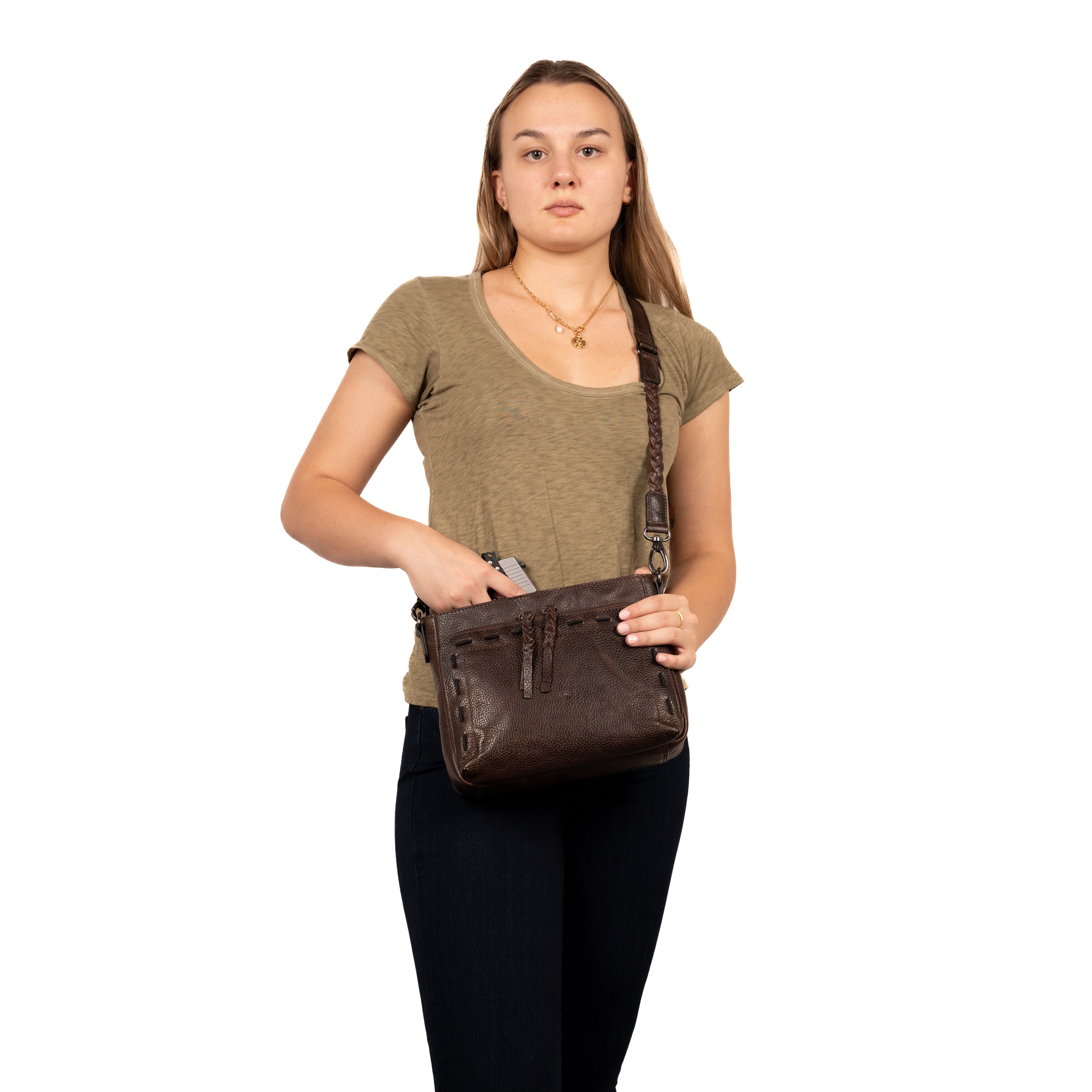 Concealed Carry Zoe Leather Crossbody by Lady Conceal with Locking Zippers - Firearm Bags for Women - Crossbody CCW Bag - Fast Draw Bag - YKK Locking Zipper Bag - Universal Holster