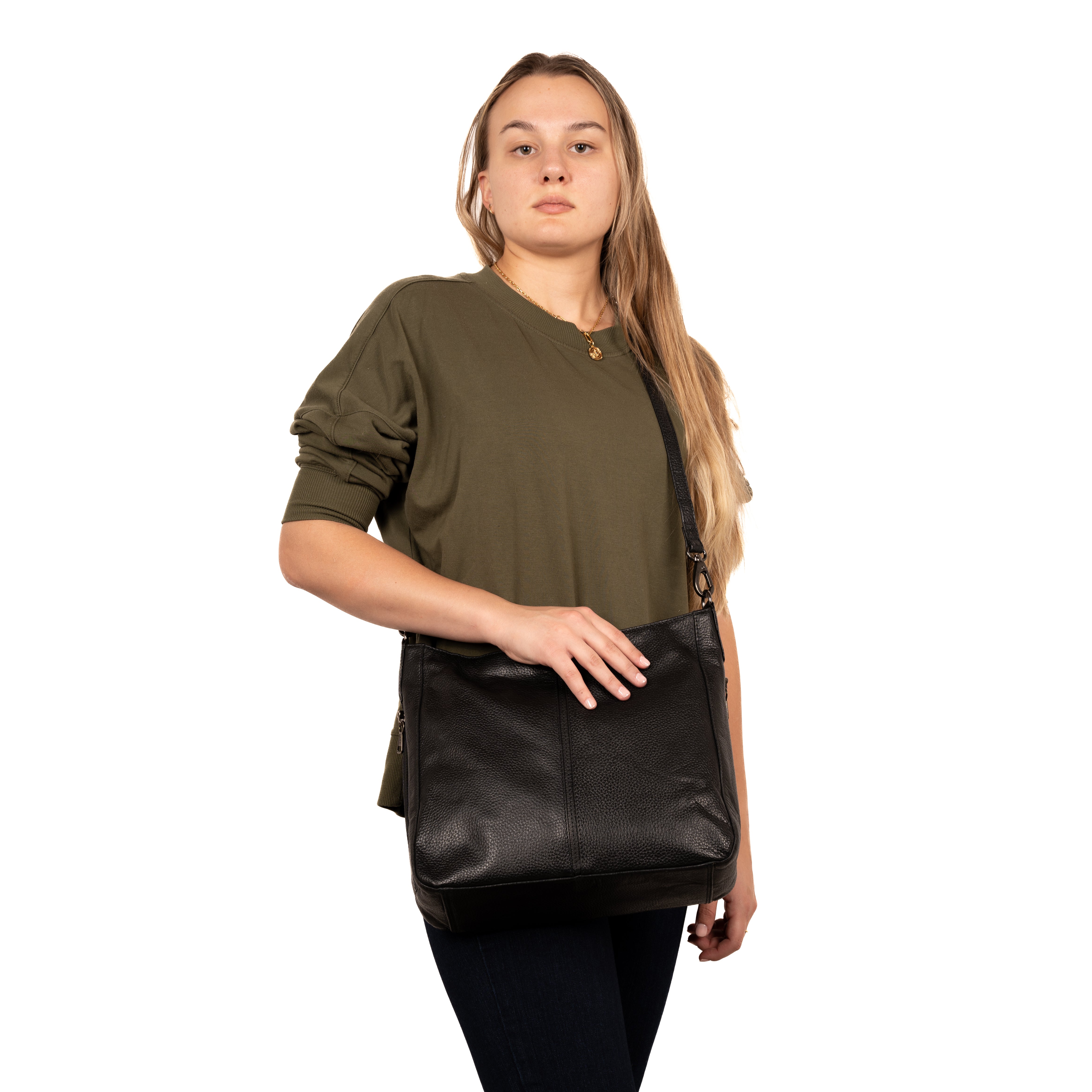 Concealed Carry Ava Leather Hobo by Lady Conceal - Cut Proof Gun Bag - Anti-Theft Firearm Crossbody Bag - Universal Holster Leather Bag - Gifts for Women with Firearm - Popular Gun Accessories