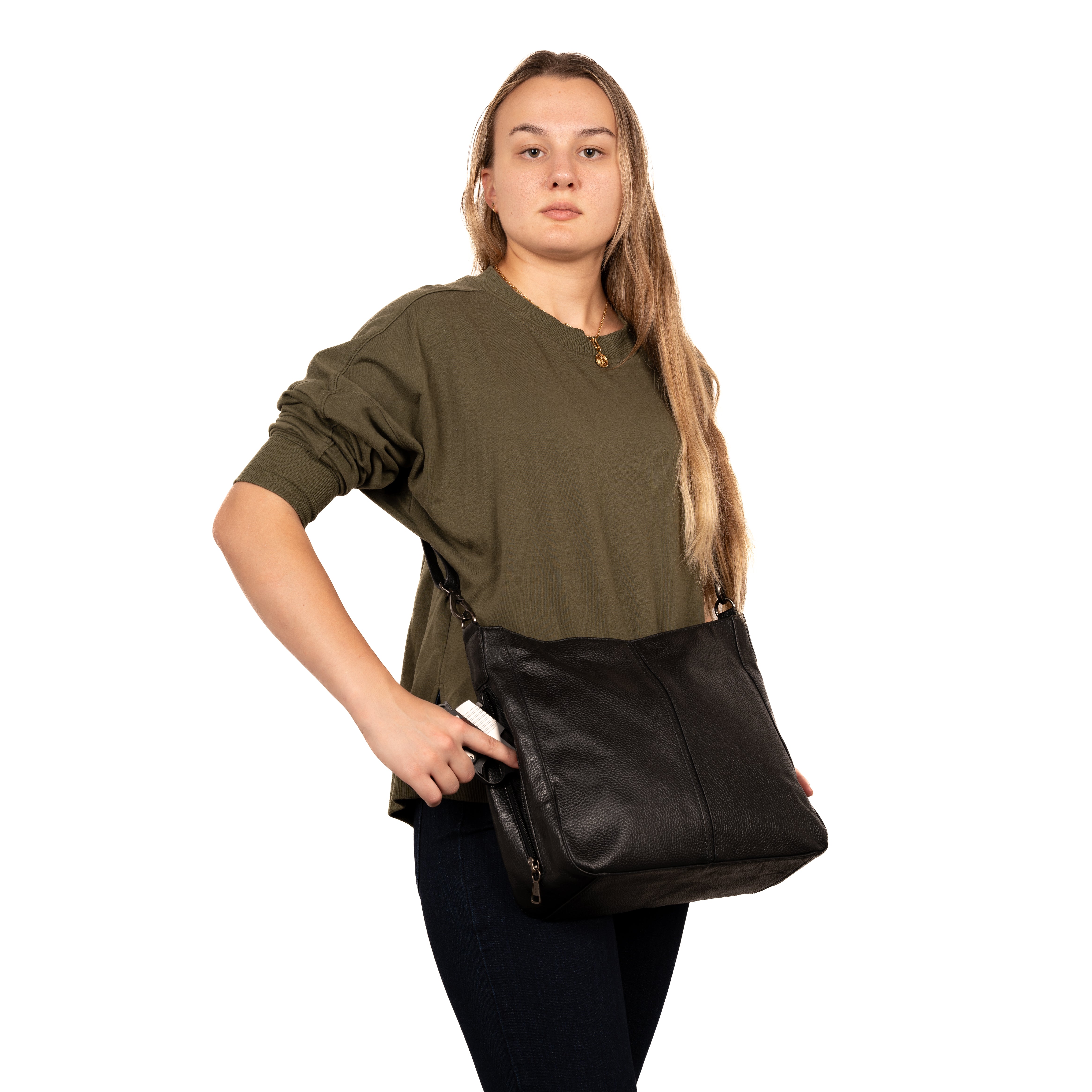 Concealed Carry Ava Leather Hobo by Lady Conceal - Cut Proof Gun Bag - Anti-Theft Firearm Crossbody Bag - Universal Holster Leather Bag - Gifts for Women with Firearm - Popular Gun Accessories